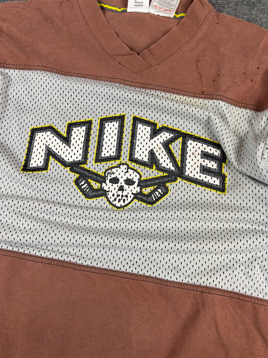 Vintage 90s Nike Jersey T-Shirt Size S Brown Grey Mesh Hockey Mask Graphic Rare