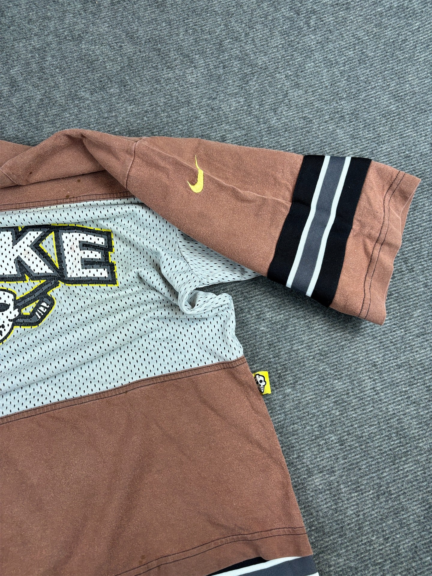 Vintage 90s Nike Jersey T-Shirt Size S Brown Grey Mesh Hockey Mask Graphic Rare