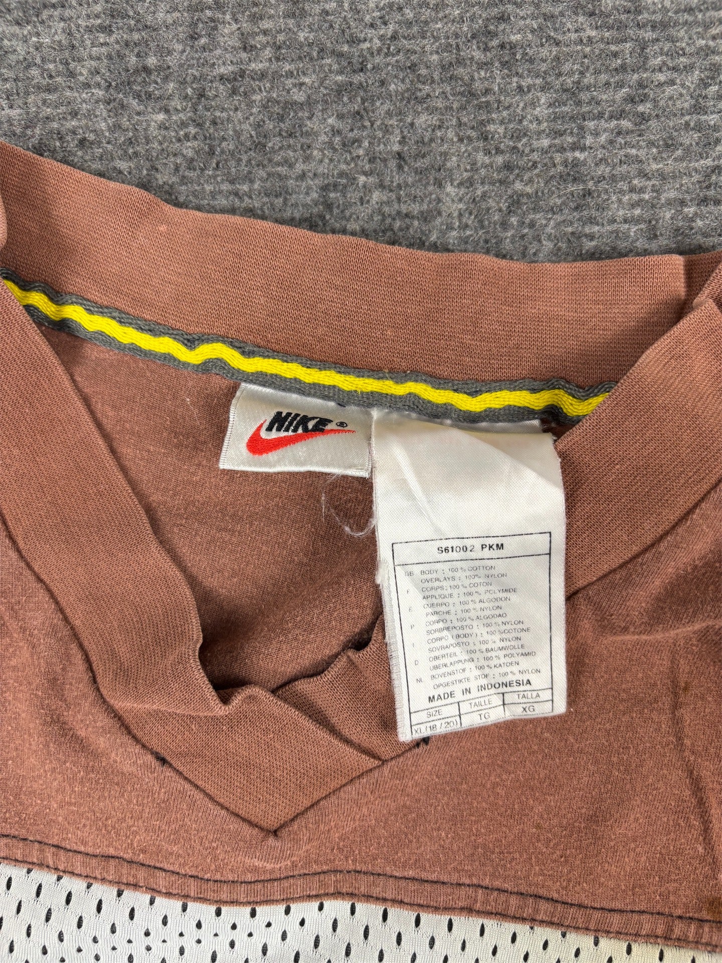 Vintage 90s Nike Jersey T-Shirt Size S Brown Grey Mesh Hockey Mask Graphic Rare