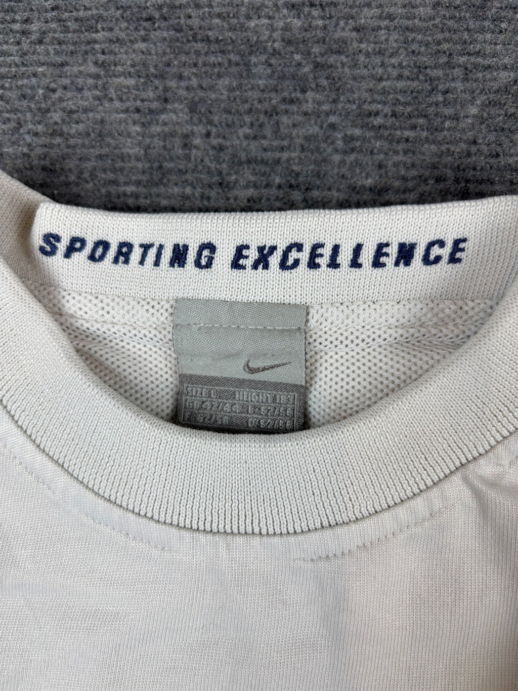 Vintage Y2K Nike T-Shirt L White Grey Cotton Athletic 71 Spell Out Badge Logo