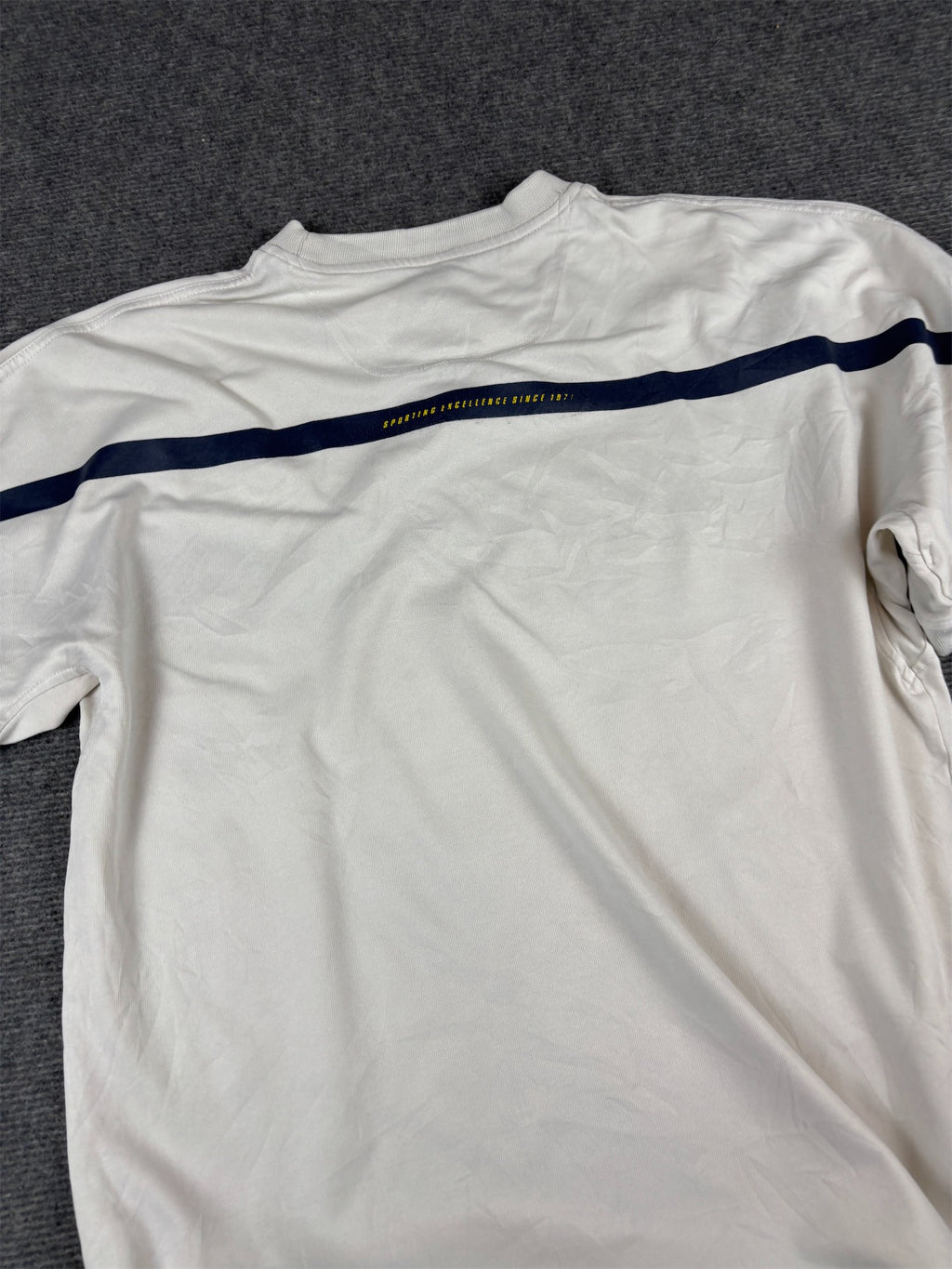 Vintage Y2K Nike T-Shirt L White Grey Cotton Athletic 71 Spell Out Badge Logo