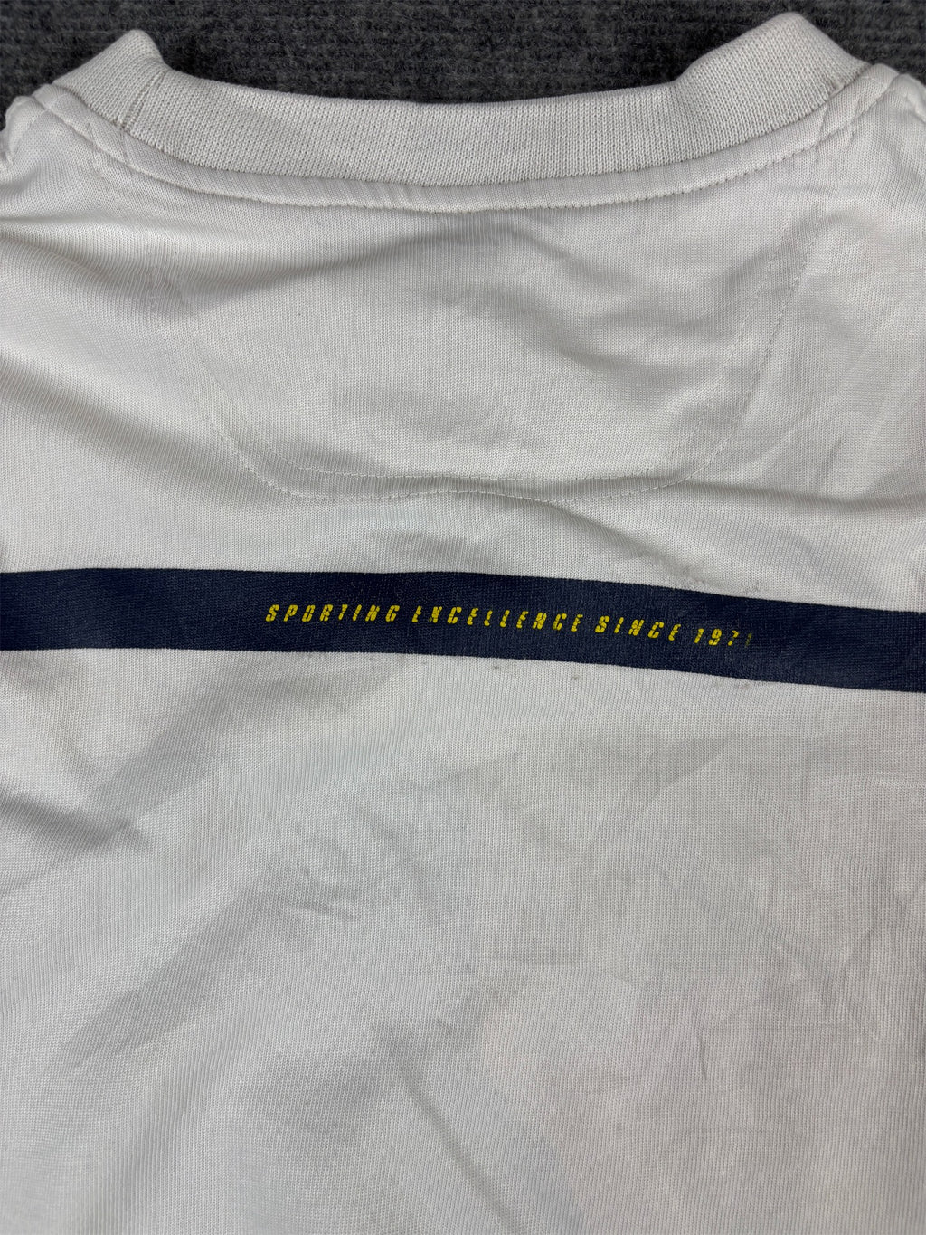 Vintage Y2K Nike T-Shirt L White Grey Cotton Athletic 71 Spell Out Badge Logo