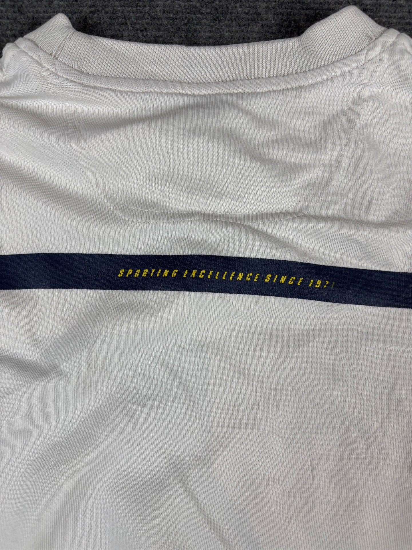 Vintage Y2K Nike T-Shirt L White Grey Cotton Athletic 71 Spell Out Badge Logo