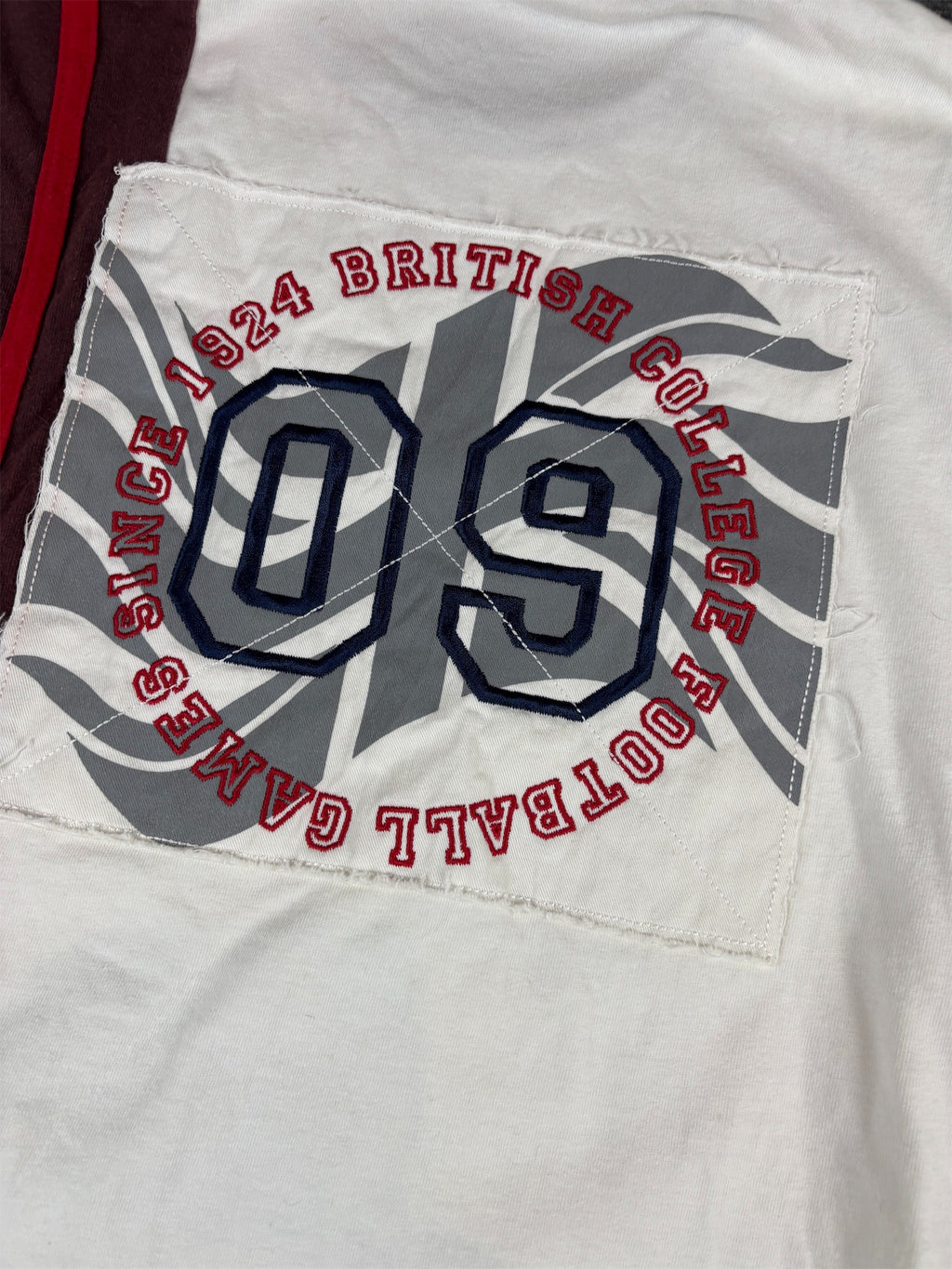 Vintage Y2K Umbro T-Shirt L White England Football Embroidered Logos UK Flag Ringer Style