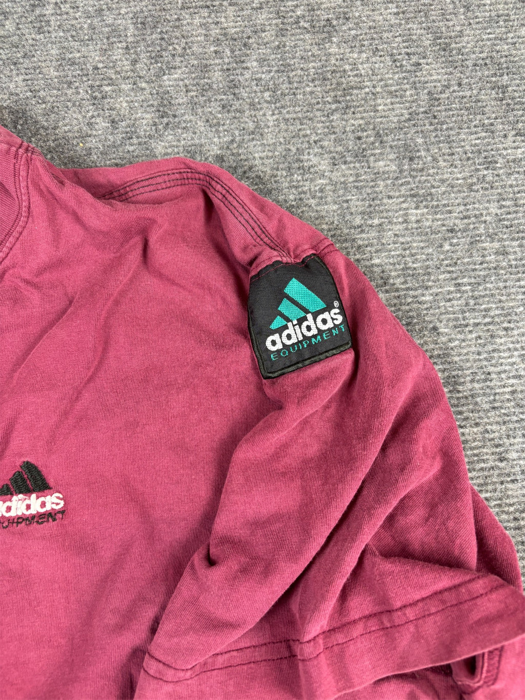 Vintage 90s Adidas Equipment T-Shirt L Red Cotton Chest + Arm Logo Maroon Red