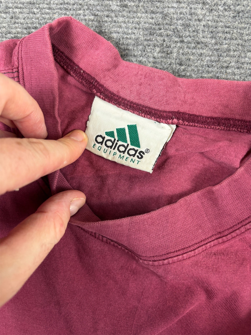 Vintage 90s Adidas Equipment T-Shirt L Red Cotton Chest + Arm Logo Maroon Red