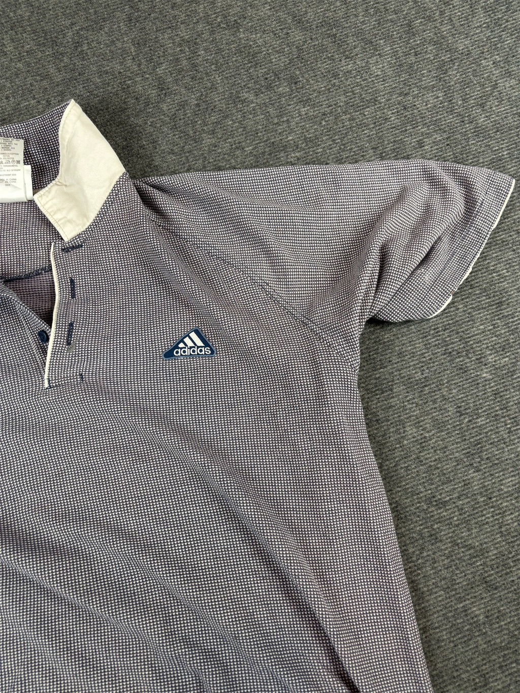 Vintage 90s Adidas Polo Size L Grey Red Cotton Textured Badge Logo