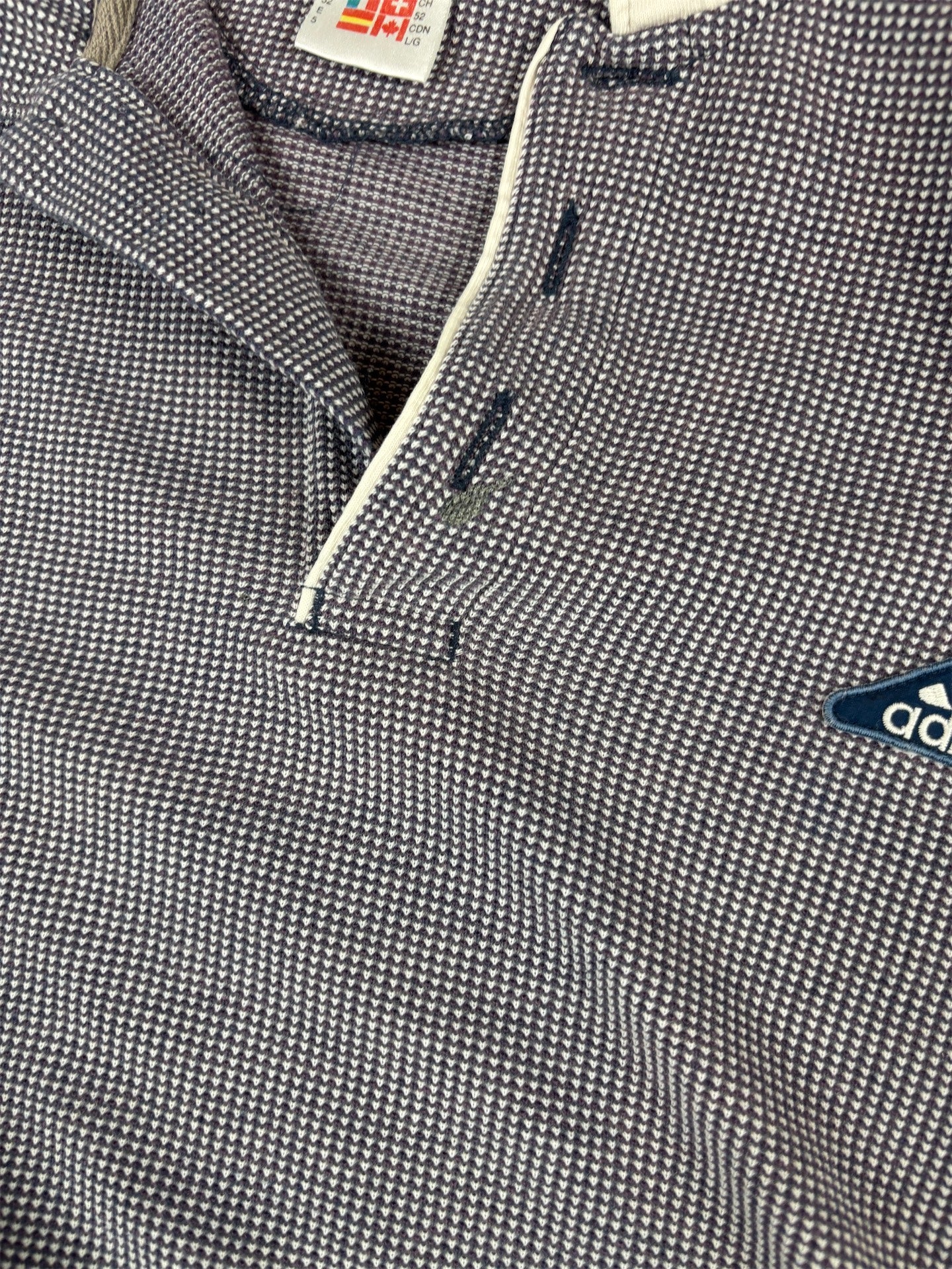 Vintage 90s Adidas Polo Size L Grey Red Cotton Textured Badge Logo