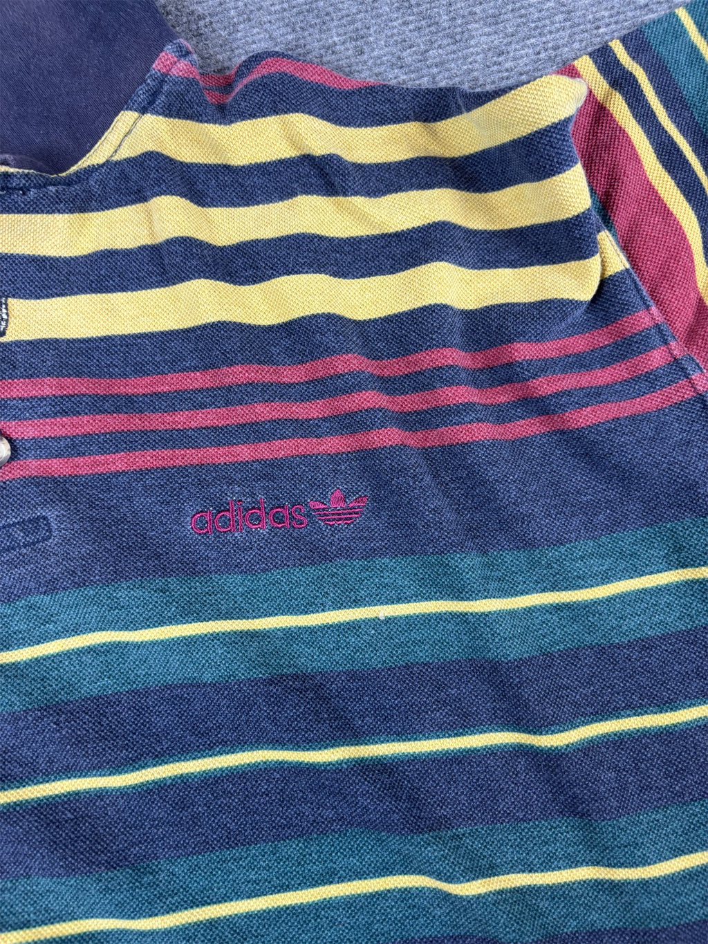 Vintage 90s Adidas Polo Men's L Multicolour Stripe Embroidered Logo