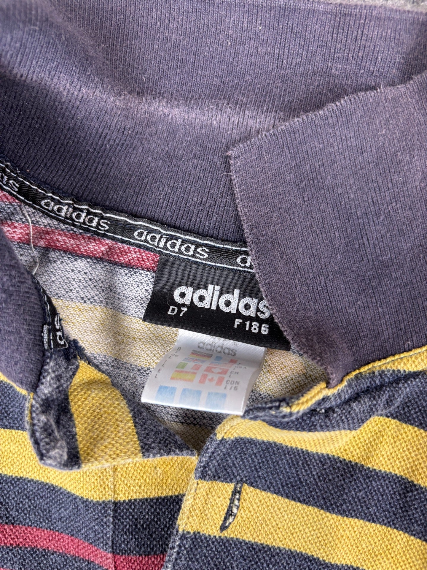 Vintage 90s Adidas Polo Men's L Multicolour Stripe Embroidered Logo