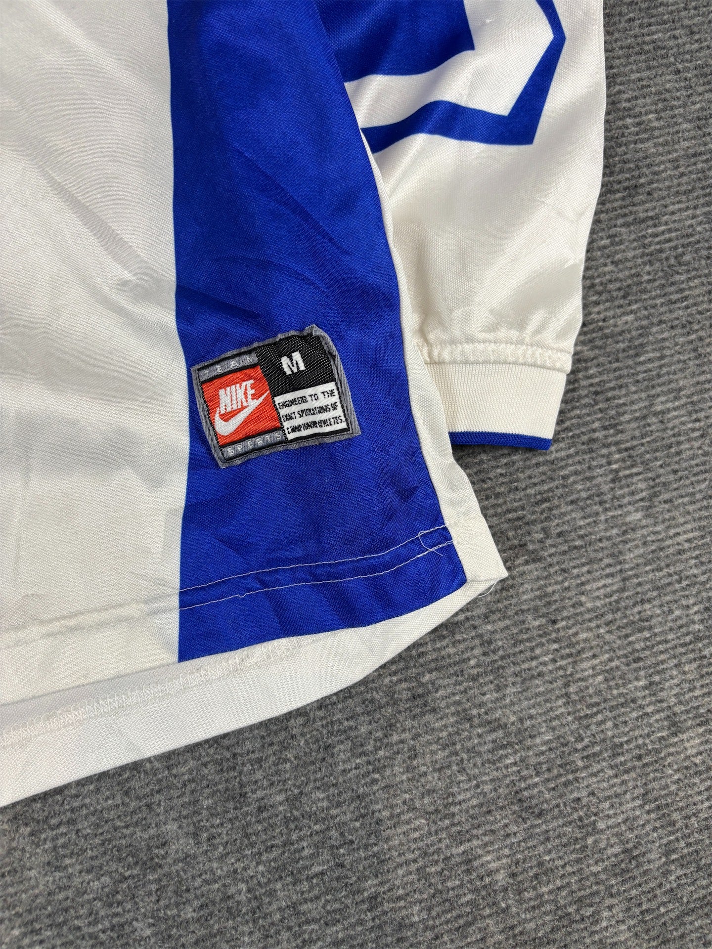 Vintage 90s Nike Jersey M White Blue Cotton Long Sleeve V-Neck