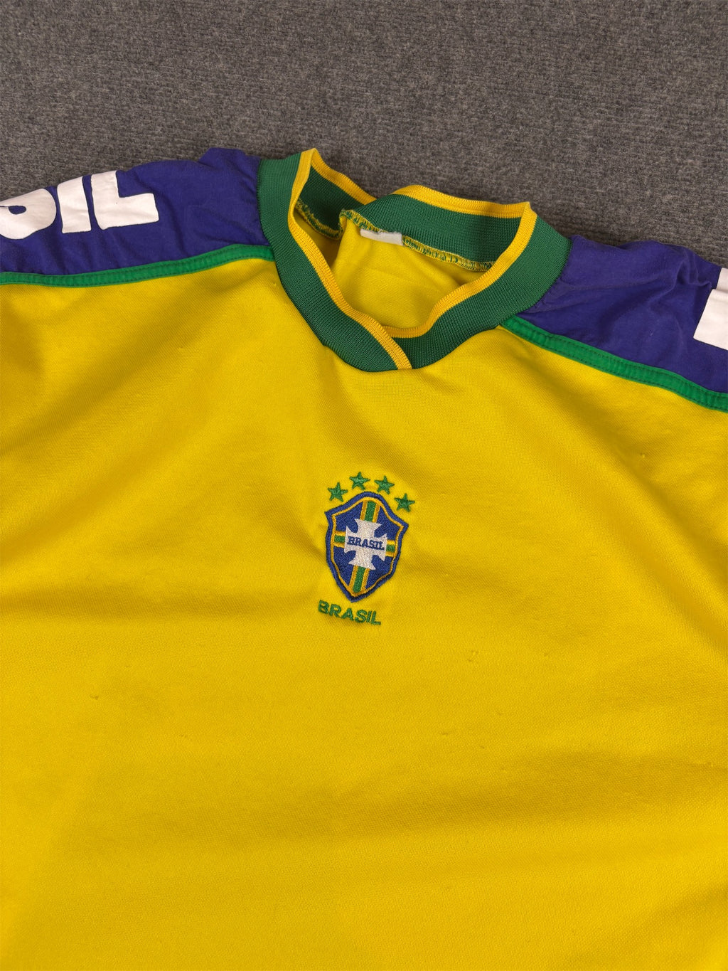 Vintage Brazil Football Jersey Men's XL Yellow Embroidered Team Logo