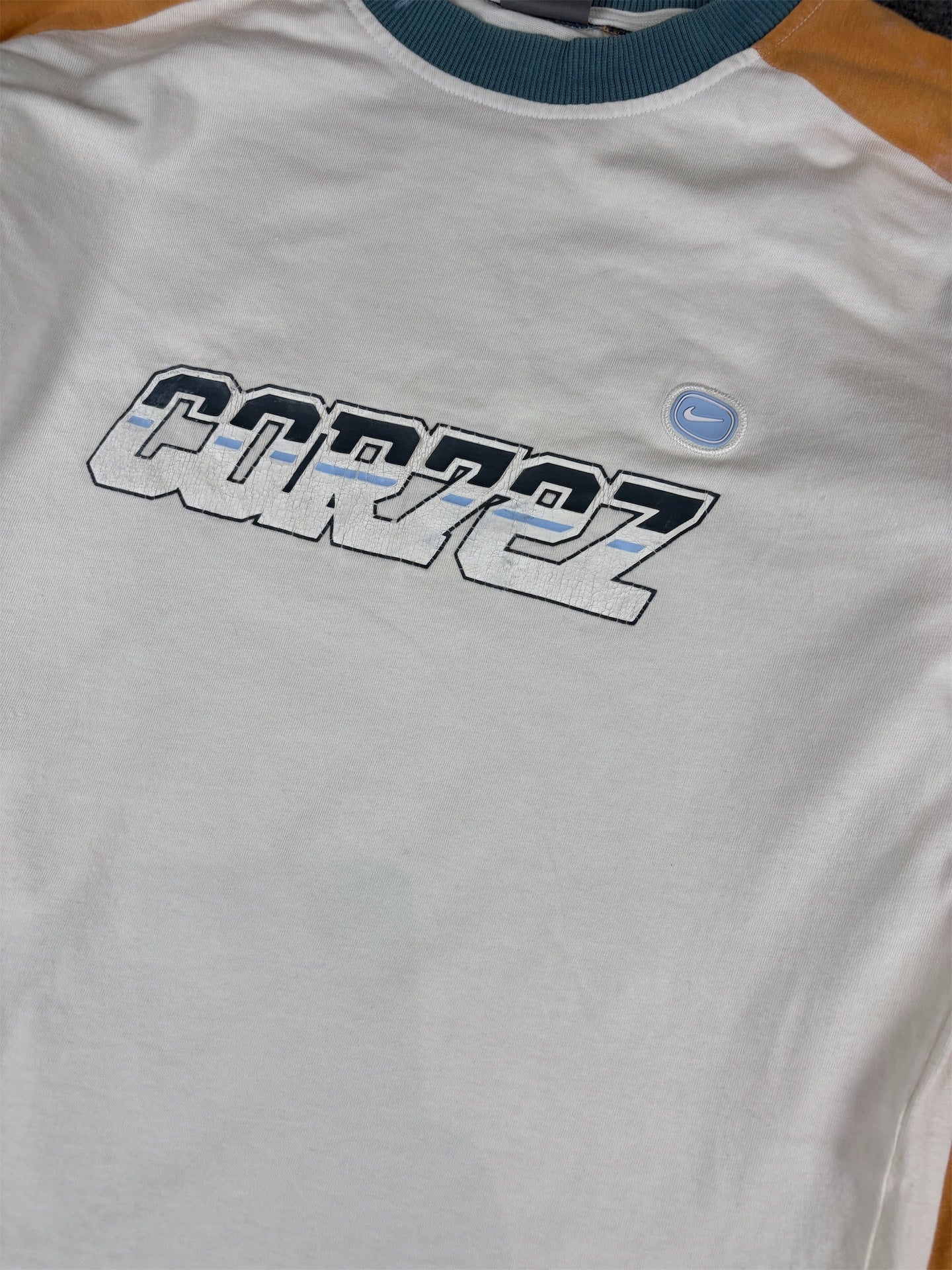 Vintage Y2K Nike Cortez 72 T-Shirt Men's S White Orange Badge Logo Long Sleeve