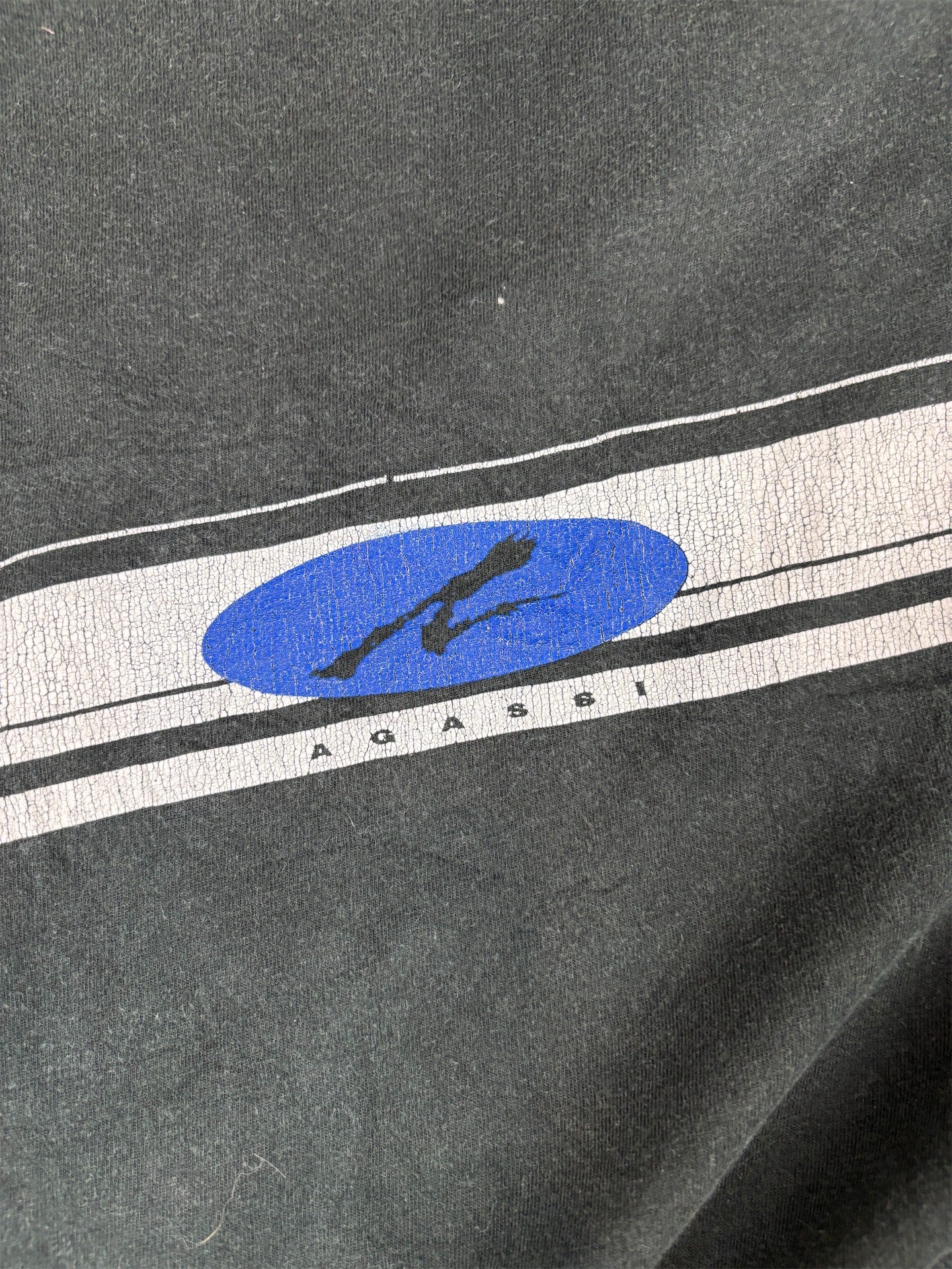 Vintage 90s Nike Agassi T-Shirt Men's XL Black Spell Out Logo Oversized Crew