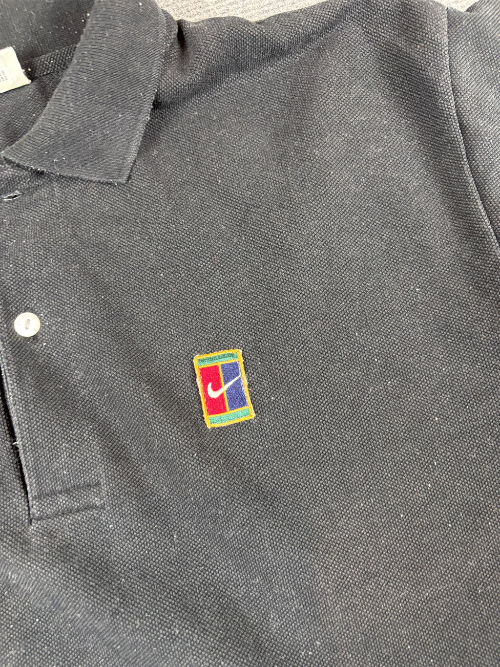 Vintage Y2K Nike Court Polo T-Shirt Size M Black Badge Logo Long Sleeve