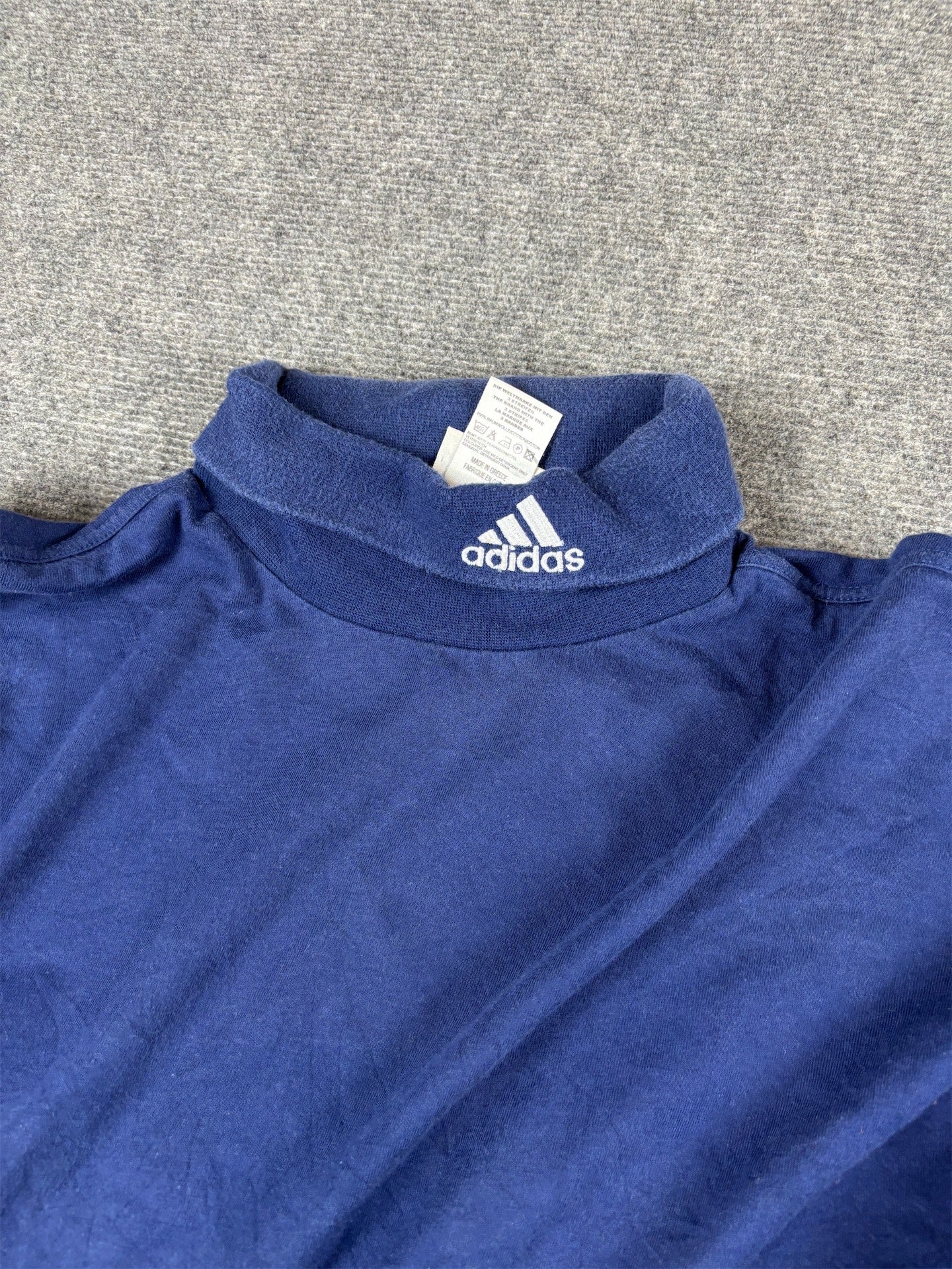 Vintage 90s Adidas Skivvy Long Sleeve XL Navy Blue Cotton Roll Neck Embroidered Logo