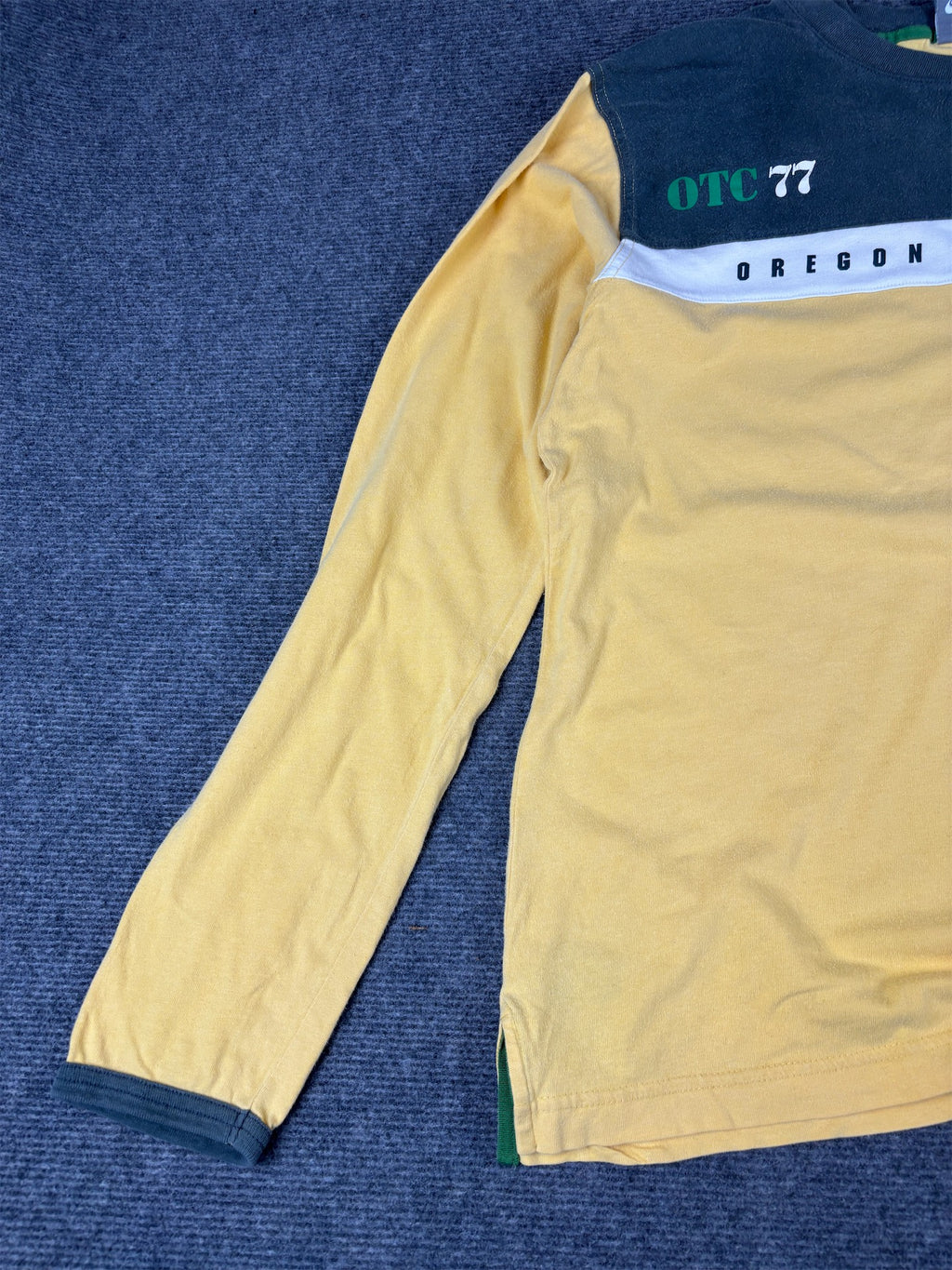 Vintage Y2K Nike T-Shirt L Green Yellow Cotton Long Sleeve Oregon Track Club