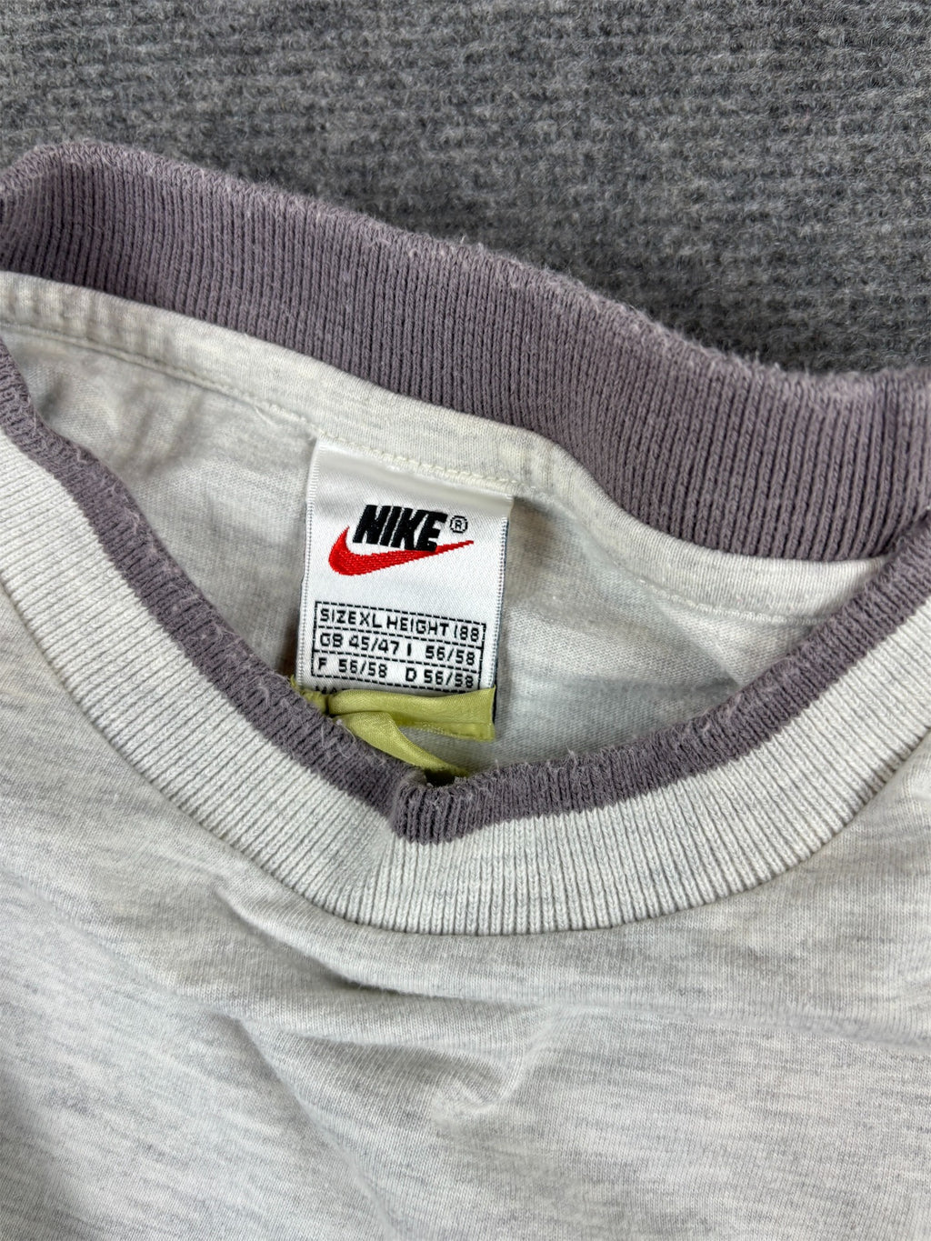 Vintage 90s Nike T-Shirt XL Grey Ringer Style Spell Out Embroidered Logo Chest Pocket