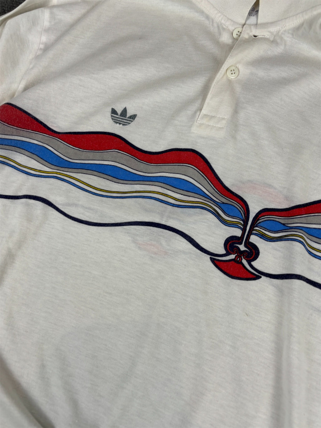 Vintage 80s Adidas Ivan Lendl Polo L White Tennis Abstract Embroidered Silver Logo