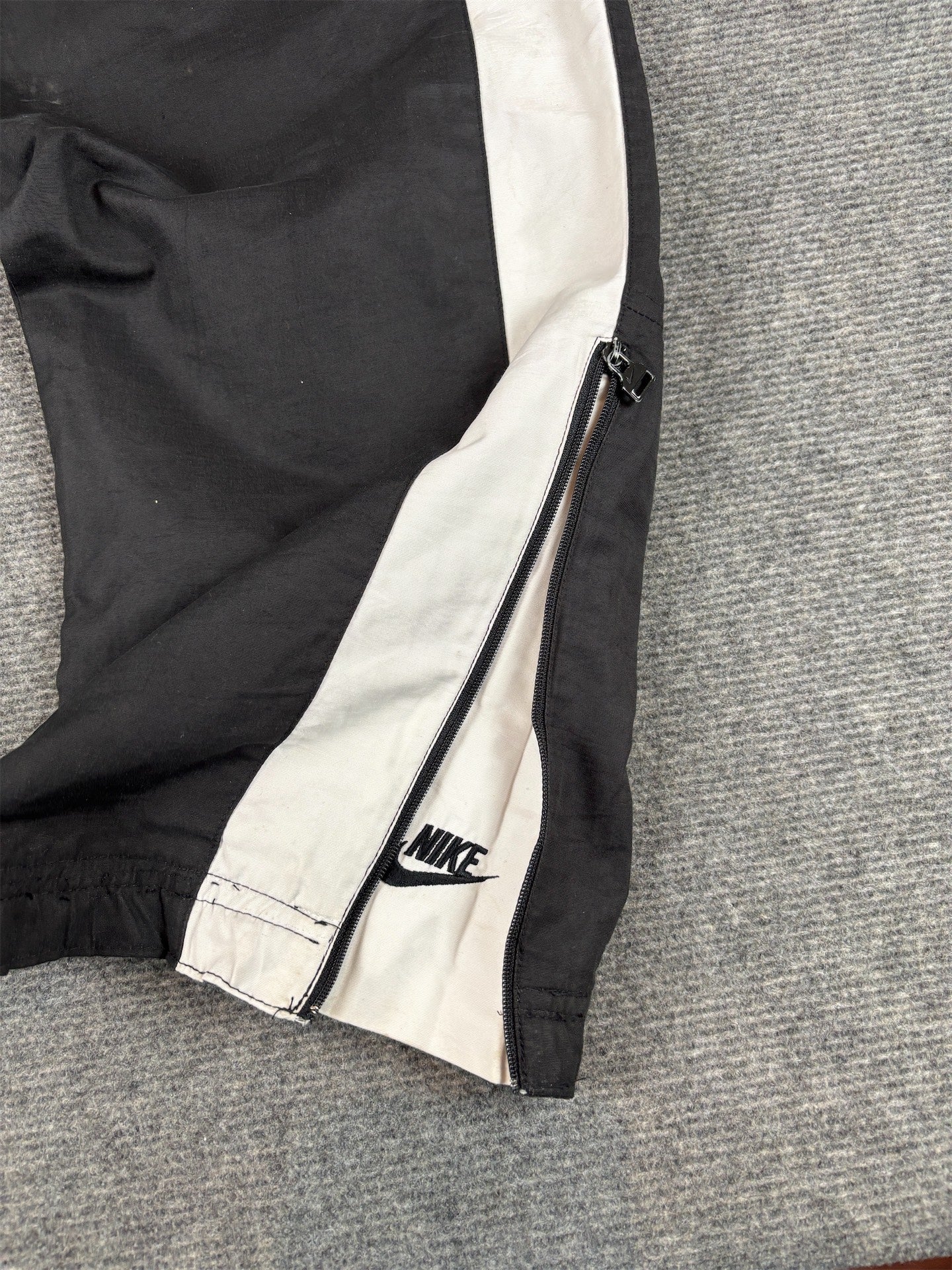 Vintage Y2K Nike Track Pants Size L Black White Panels Red Badge Ankle Zip Wide Leg