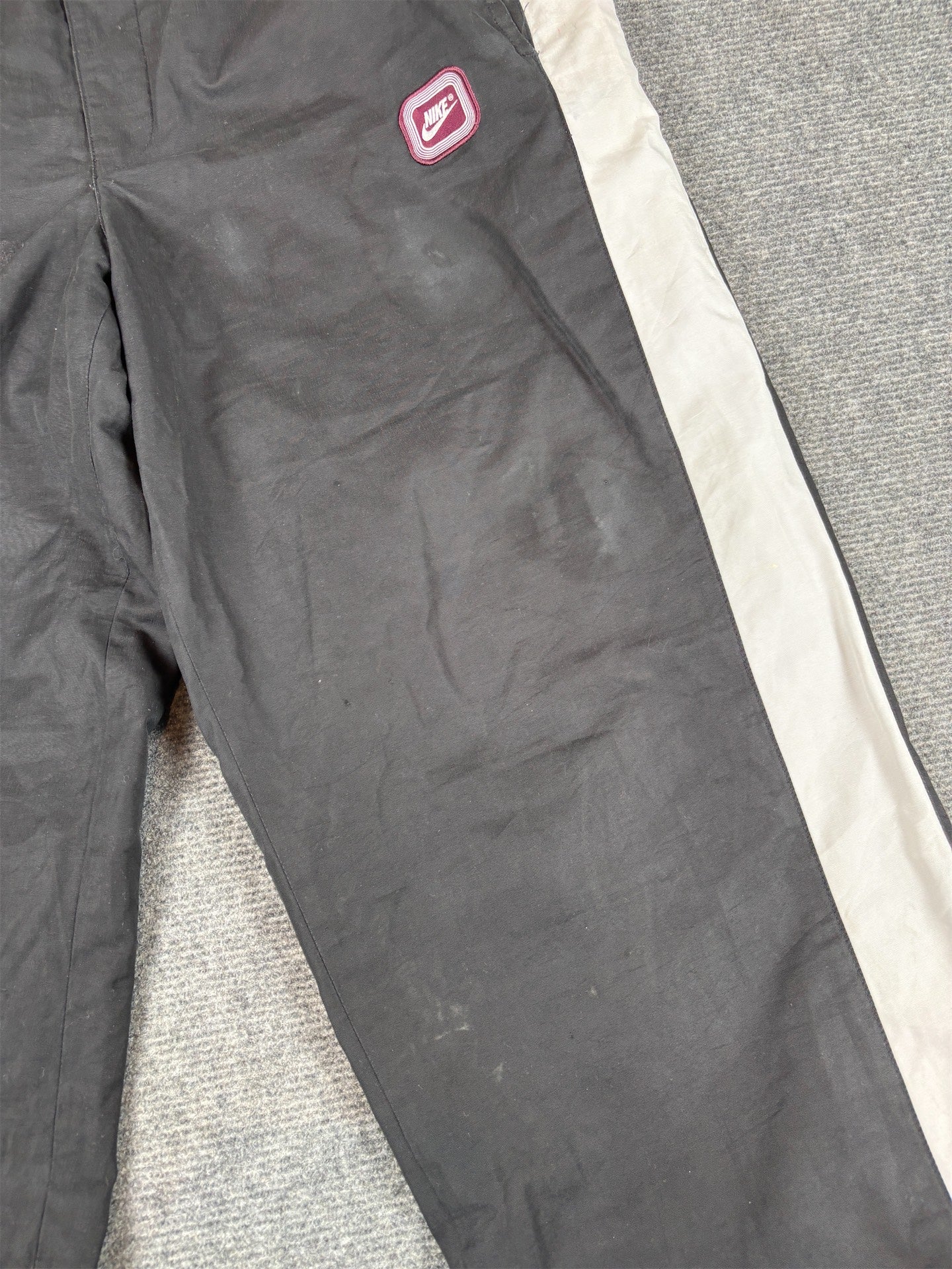 Vintage Y2K Nike Track Pants Size L Black White Panels Red Badge Ankle Zip Wide Leg