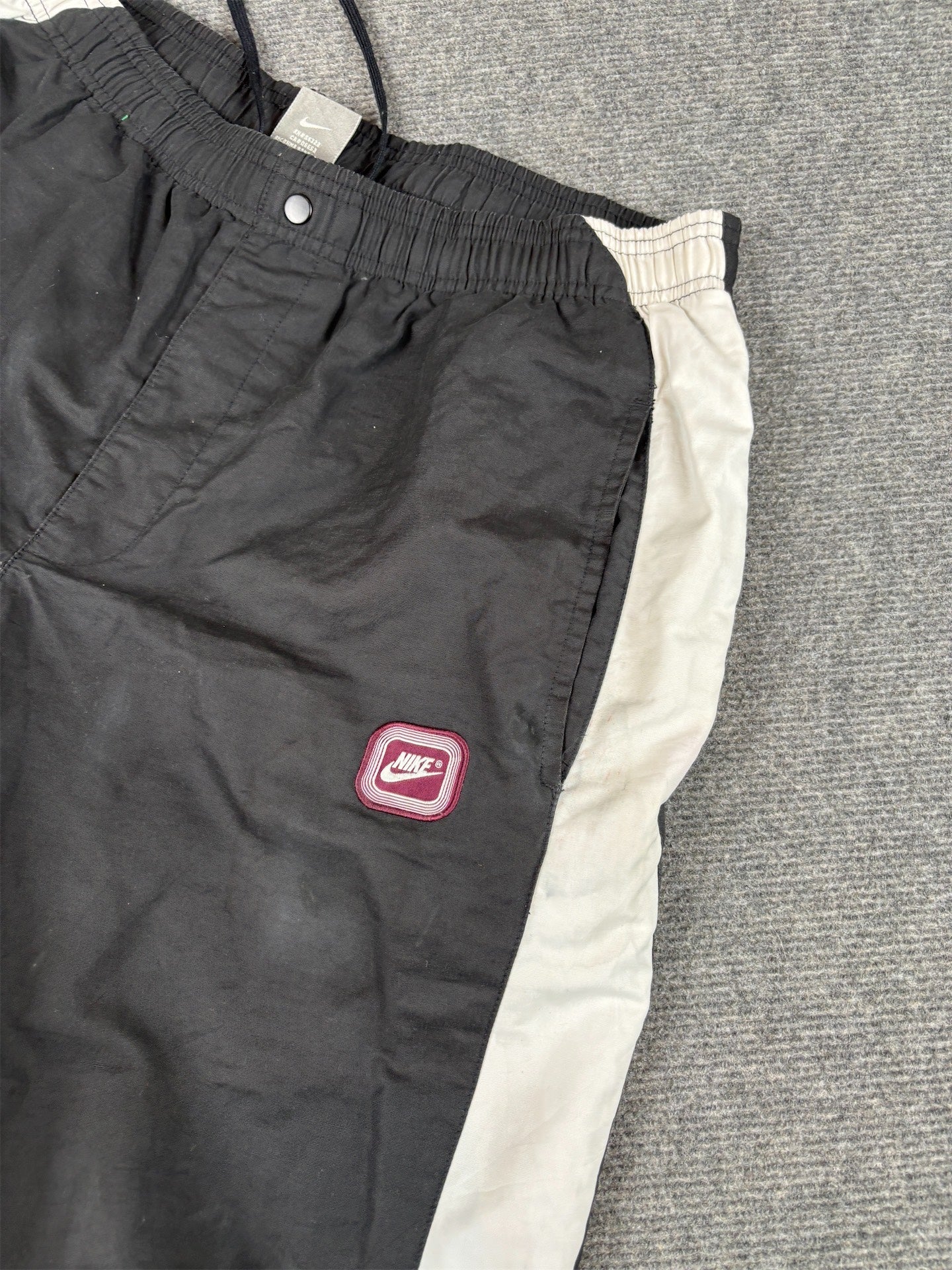 Vintage Y2K Nike Track Pants Size L Black White Panels Red Badge Ankle Zip Wide Leg