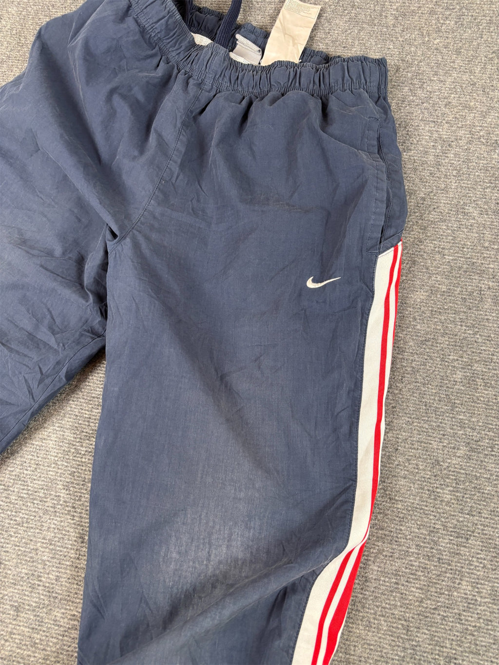 Vintage Y2K Nike Track Pants Size M Navy White Red Panel Ankle Bungee Tabs Straight Leg