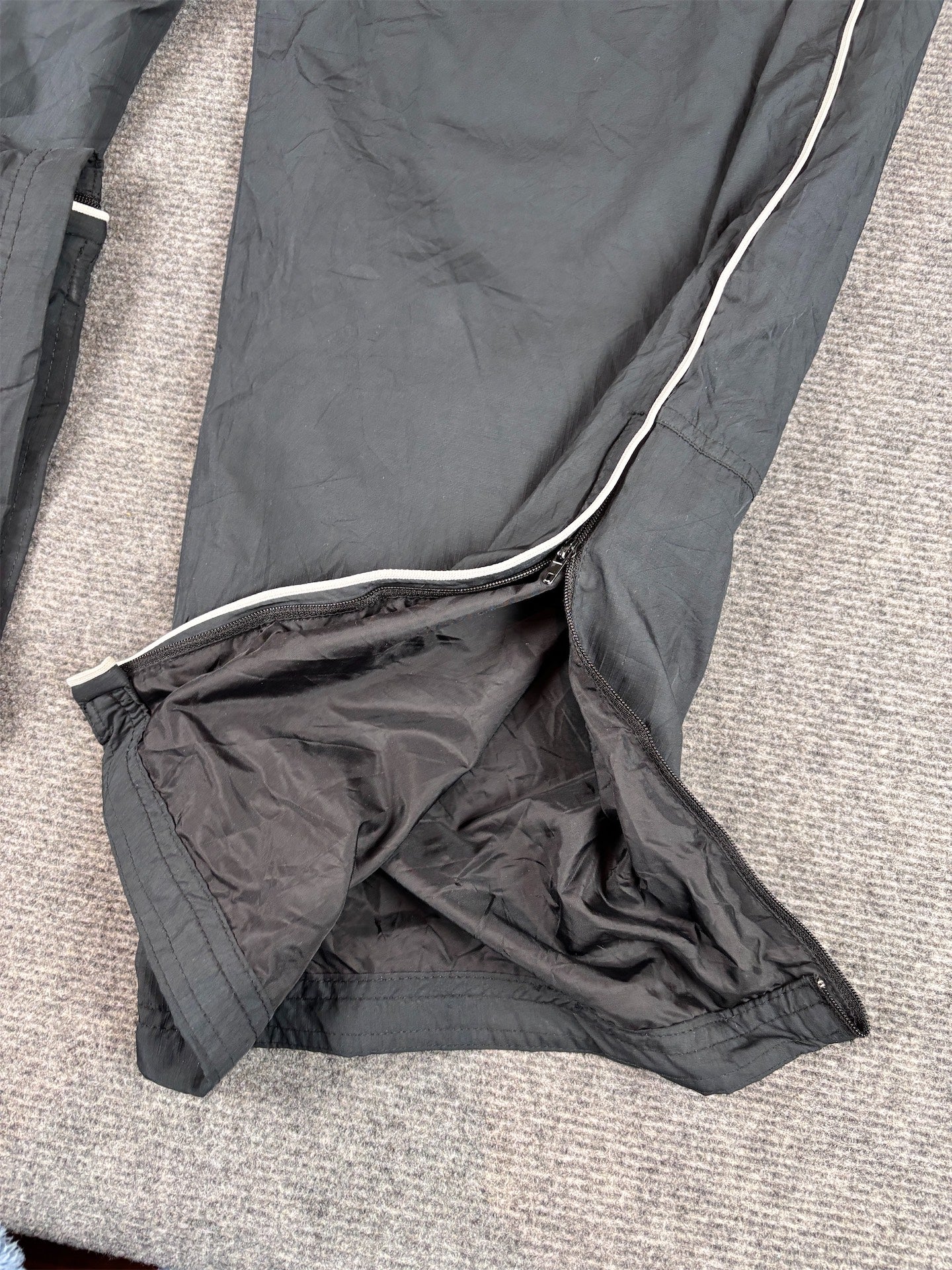 Vintage Y2K Nike Track Pants Size L Black White Piping Ankle Zips Super Wide Leg