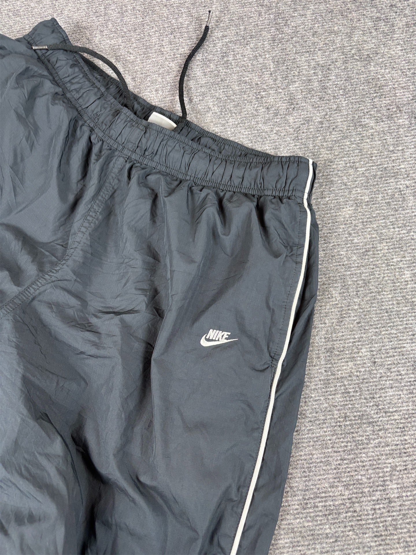 Vintage Y2K Nike Track Pants Size L Black White Piping Ankle Zips Super Wide Leg