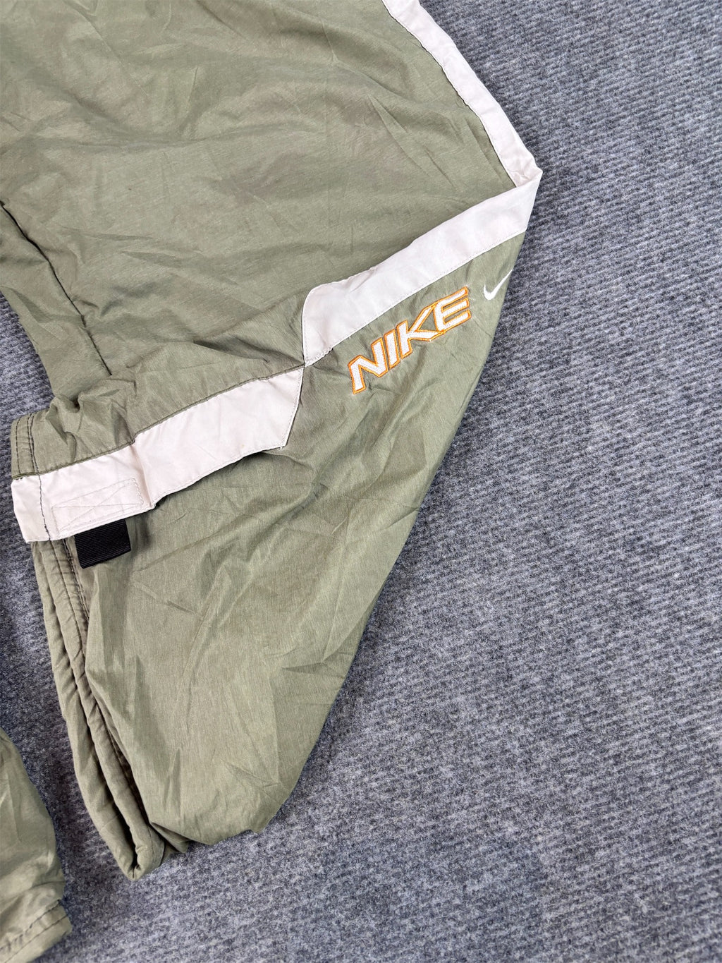 Vintage Y2K Nike Track Pants Size M Green Grey Panel Spell Out Leg Velcro Wide Leg Rare