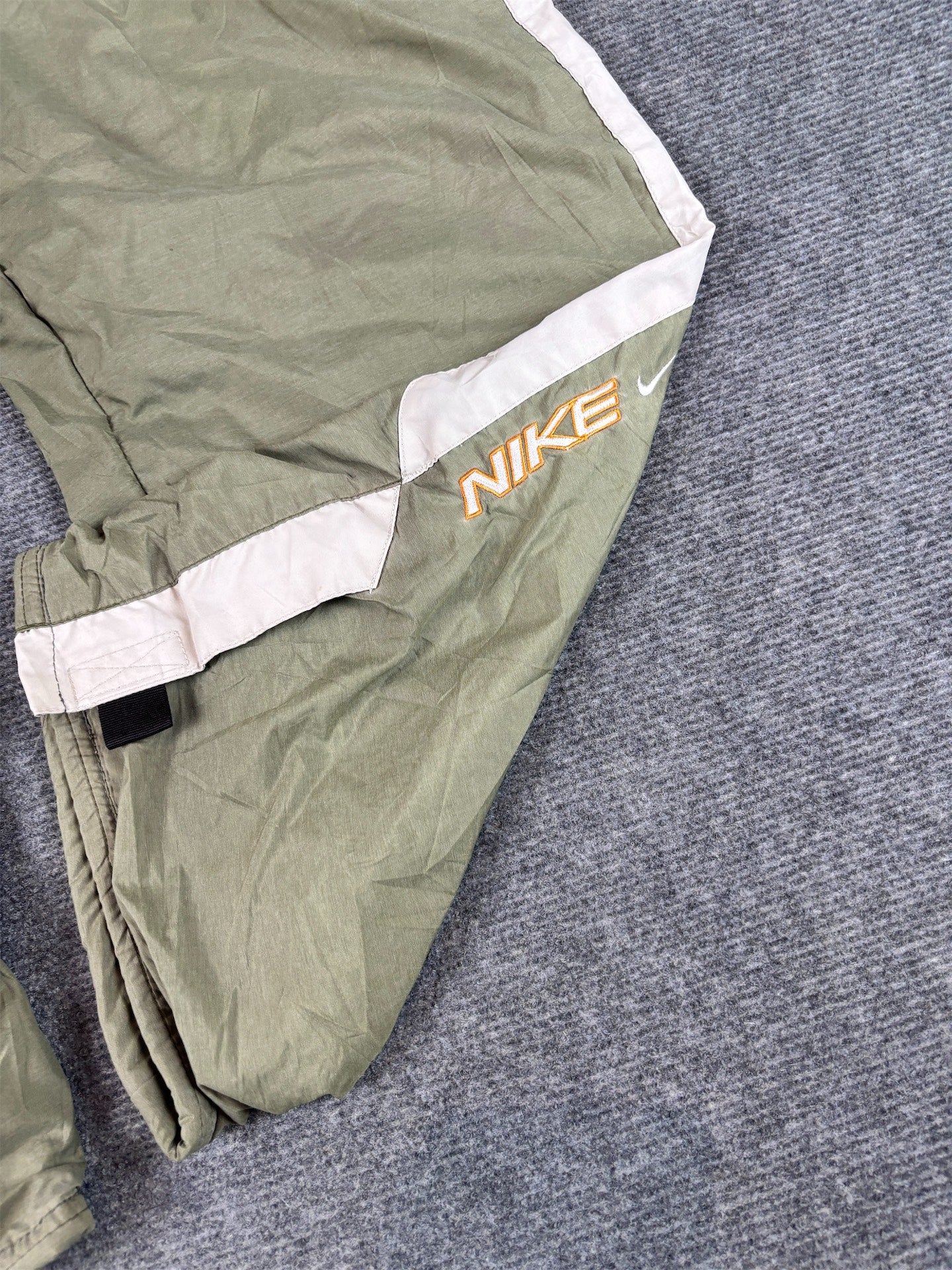 Vintage Y2K Nike Track Pants Size M Green Grey Panel Spell Out Leg Velcro Wide Leg Rare