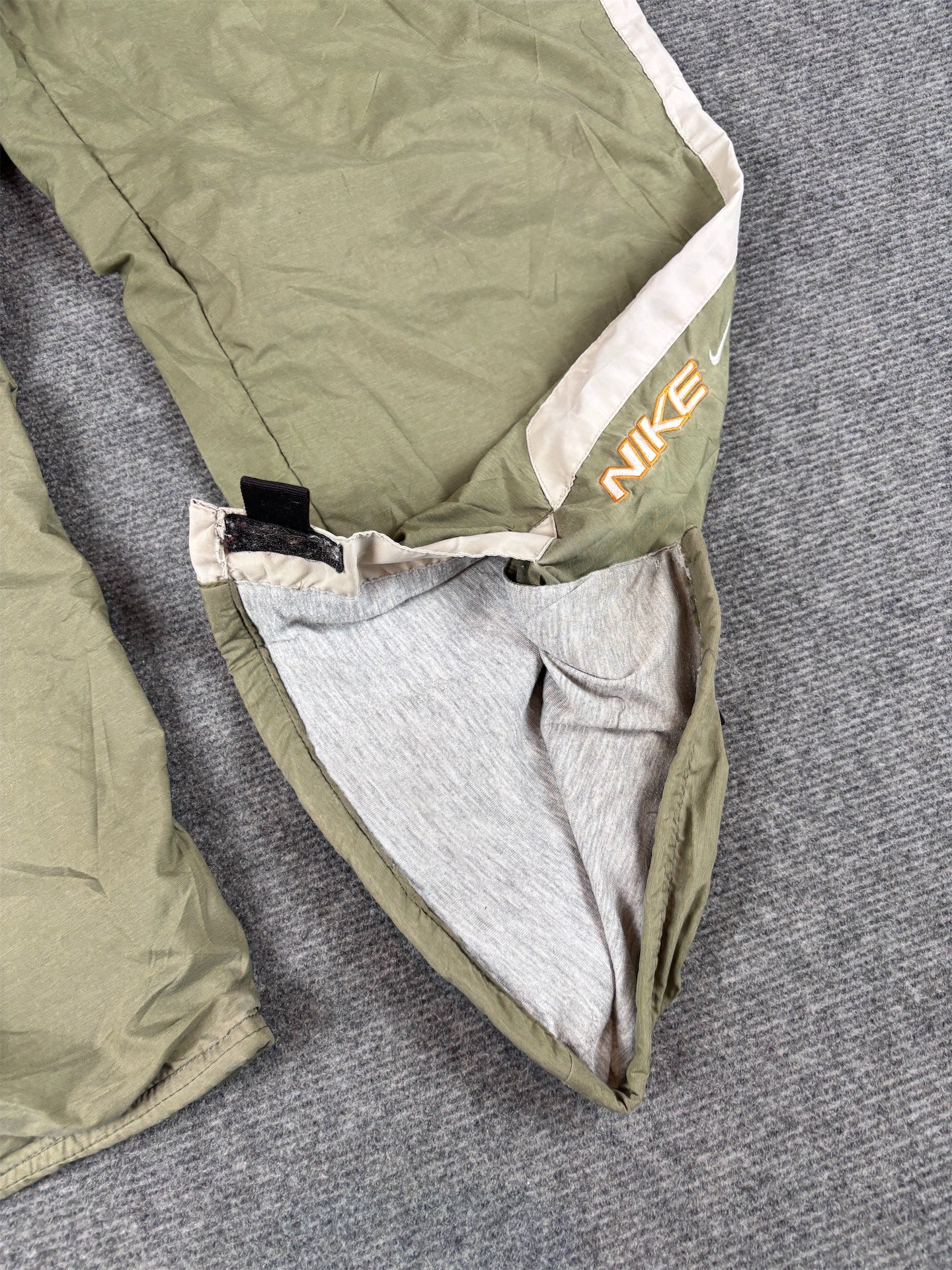 Vintage Y2K Nike Track Pants Size M Green Grey Panel Spell Out Leg Velcro Wide Leg Rare