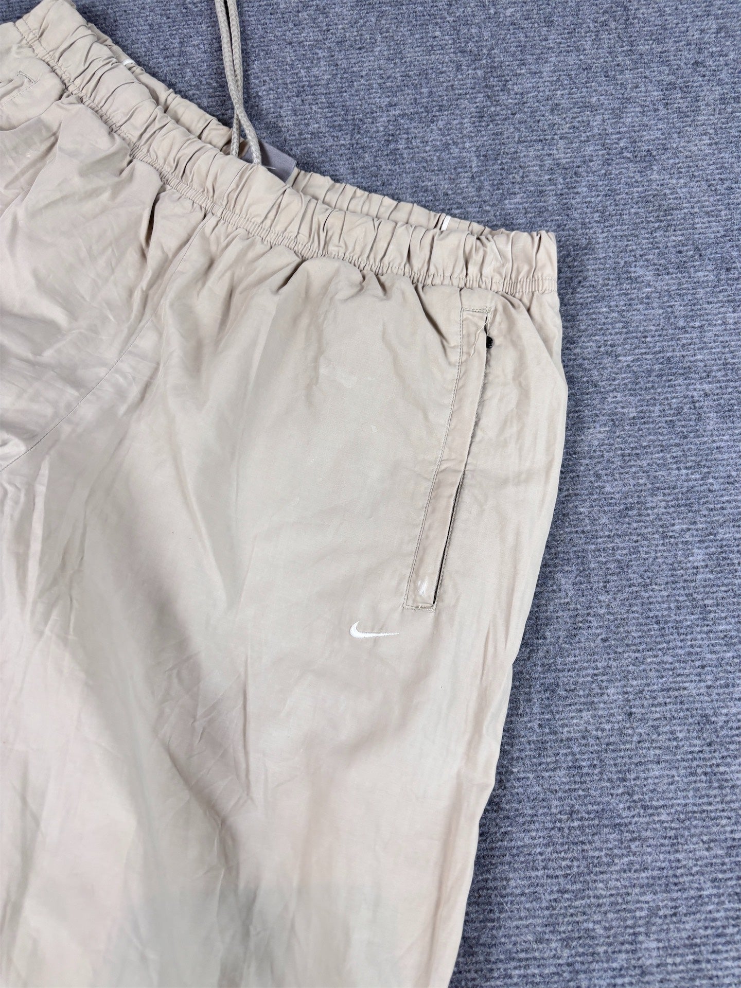 Vintage Y2K Nike Track Pants Size L Beige White Swoosh Piping Baggy Rare Colourway