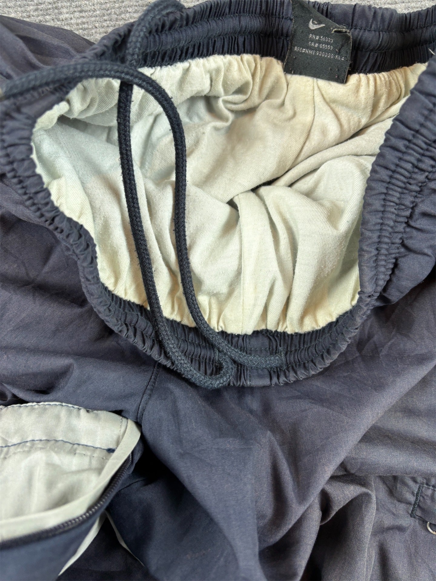 Vintage Y2K Nike Cargo Track Pants Size S Navy Grey Panel Red Badge Ankle Zips Wide Leg