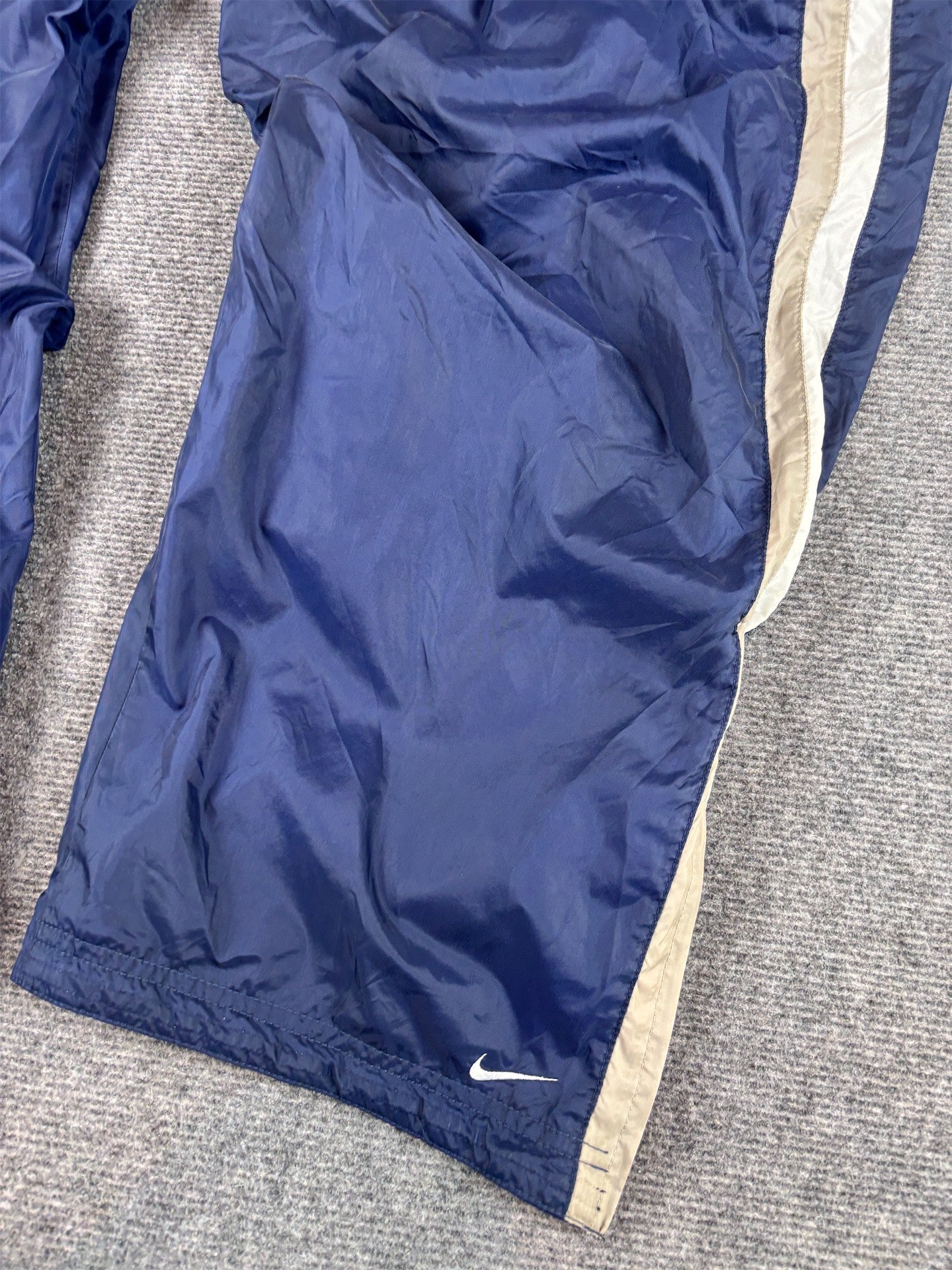 Vintage Y2K Nike Track Pants Size XXL Navy White Grey Panels Ankle Swoosh Wide Leg