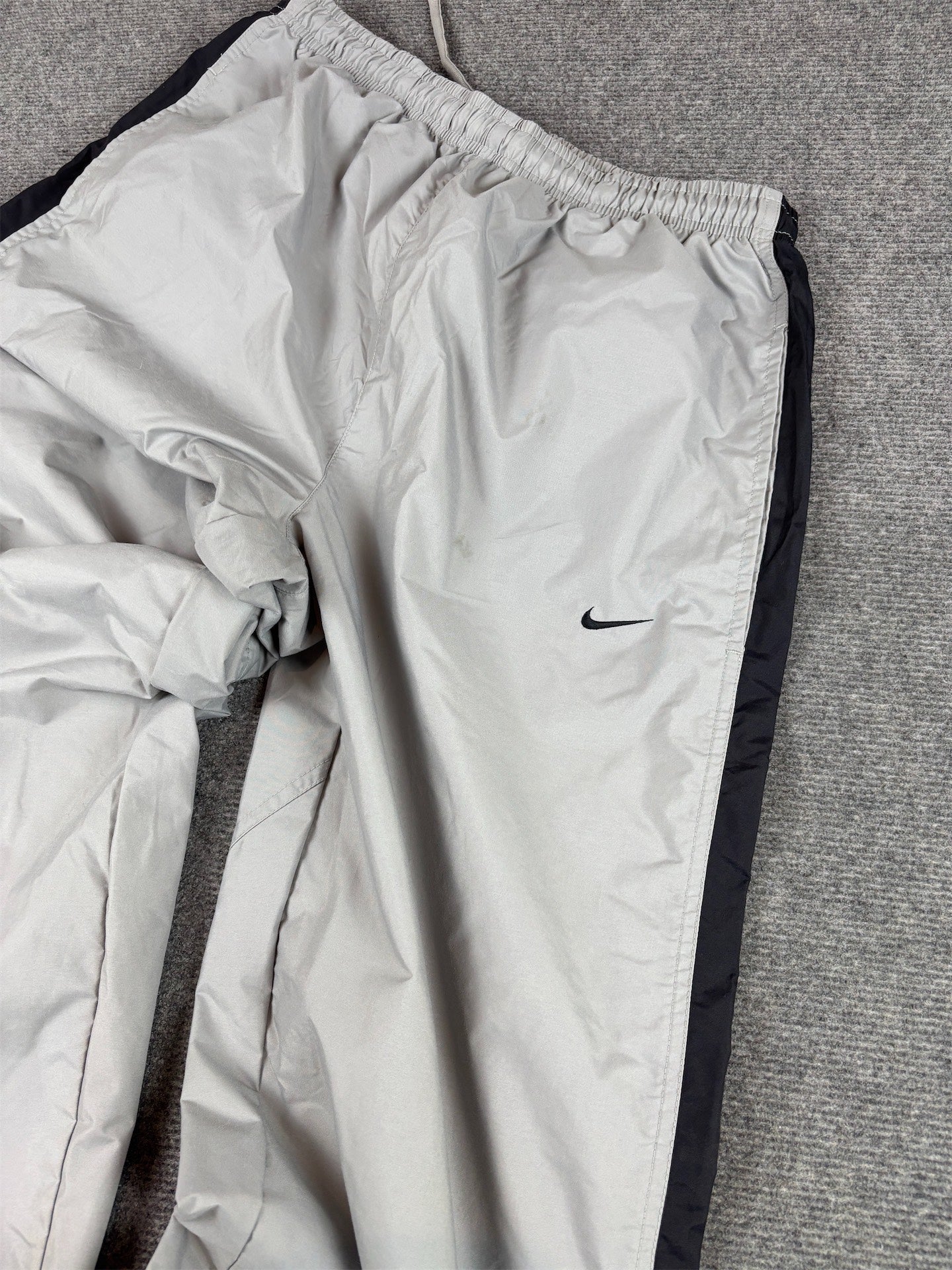 Vintage Y2K Nike Track Pants Size M Grey Black Panels Swoosh Super Wide Leg Baggy