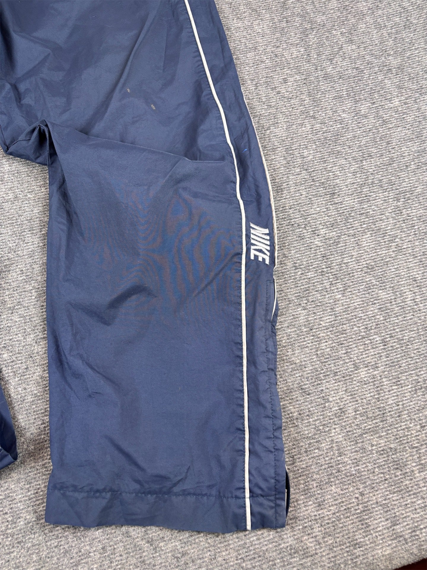 Vintage Y2K Nike Track Pants XL Navy Grey Double Piping Spell Out Ankle Zips Baggy Fit