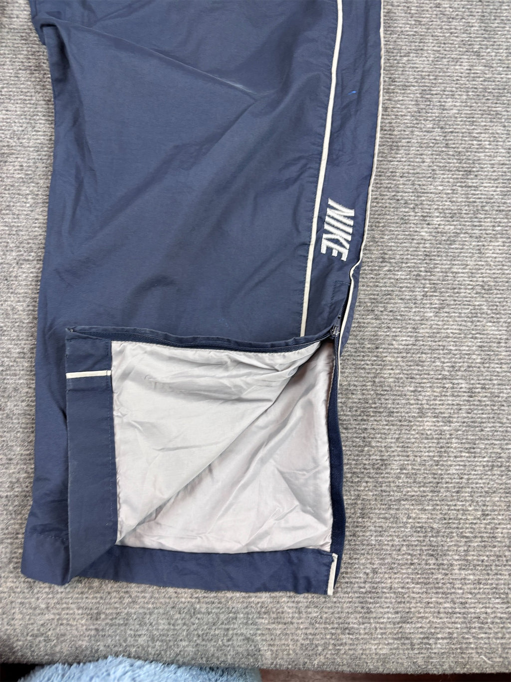 Vintage Y2K Nike Track Pants XL Navy Grey Double Piping Spell Out Ankle Zips Baggy Fit