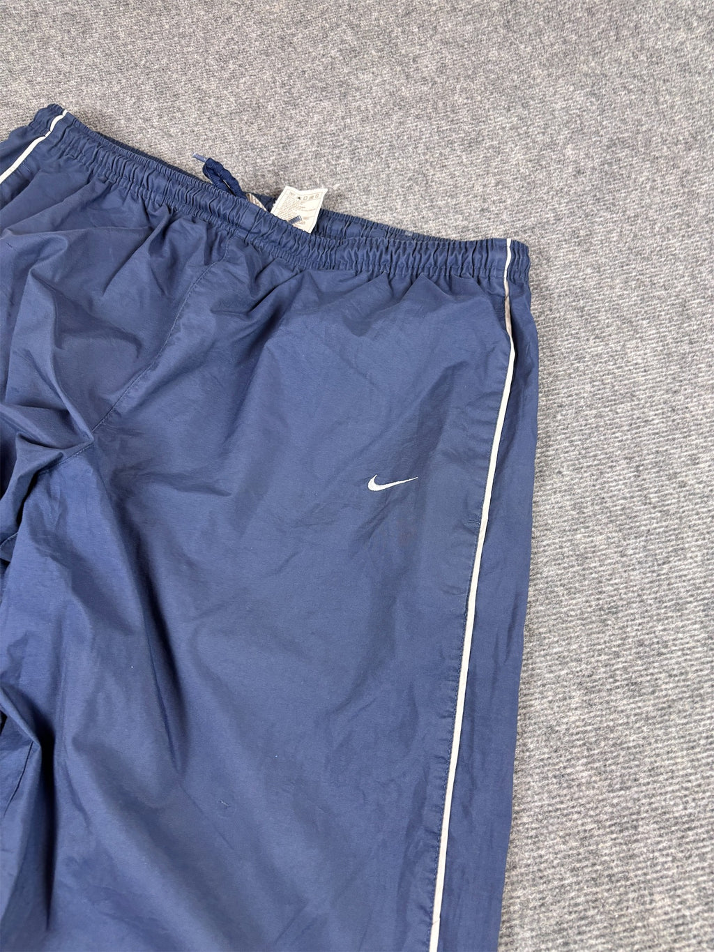 Vintage Y2K Nike Track Pants XL Navy Grey Double Piping Spell Out Ankle Zips Baggy Fit