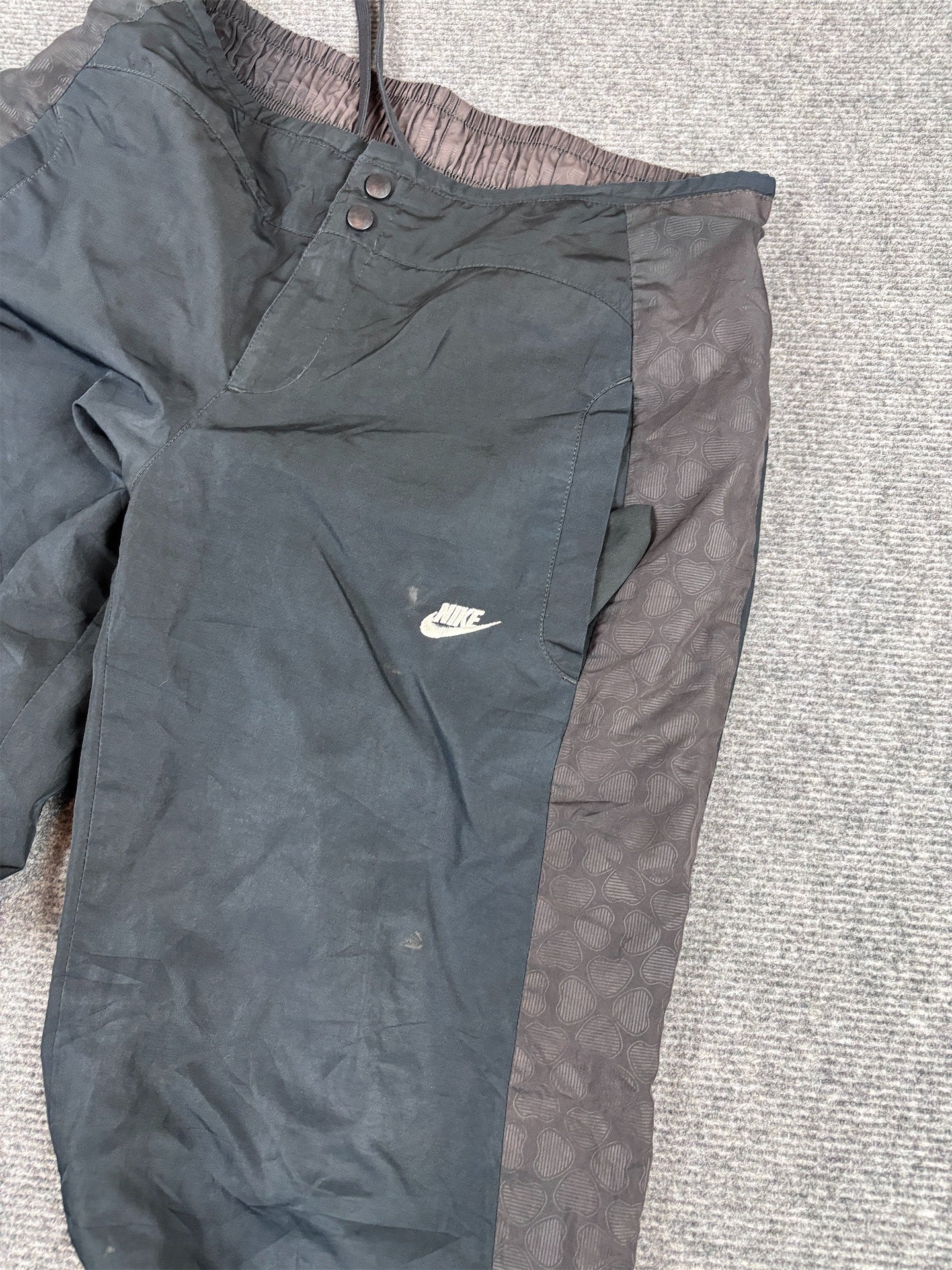 Vintage Y2K Nike Track Pants Women’s L Black Brown Heart Panels Bungee Ankles