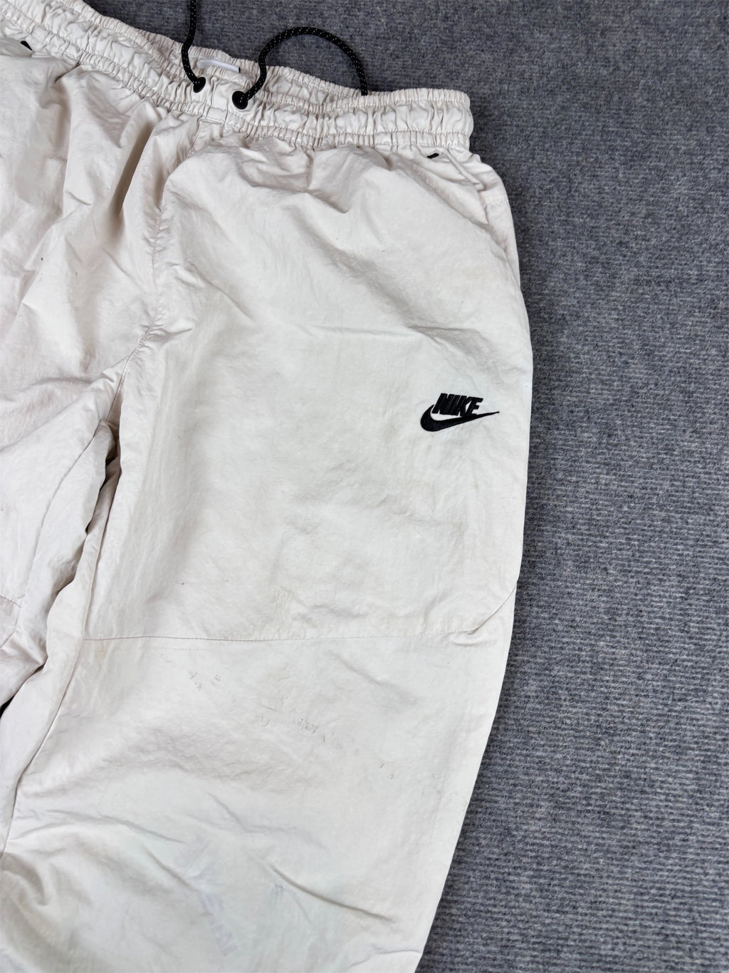 Nike Track Pants Size L Off White Black Hip Logo Techwear Tapered Leg Nylon Windbreakers