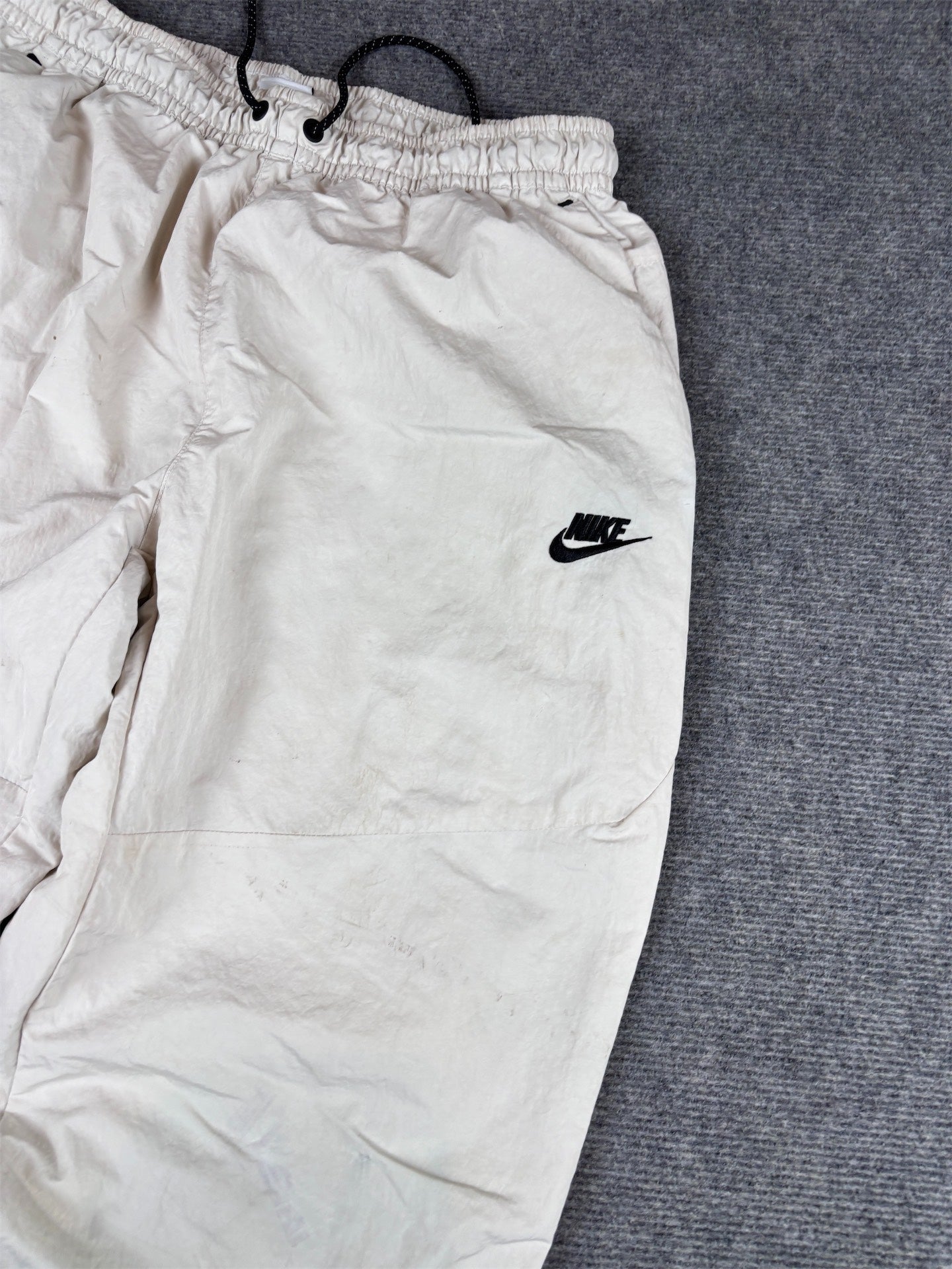 Nike Track Pants Size L Off White Black Hip Logo Techwear Tapered Leg Nylon Windbreakers