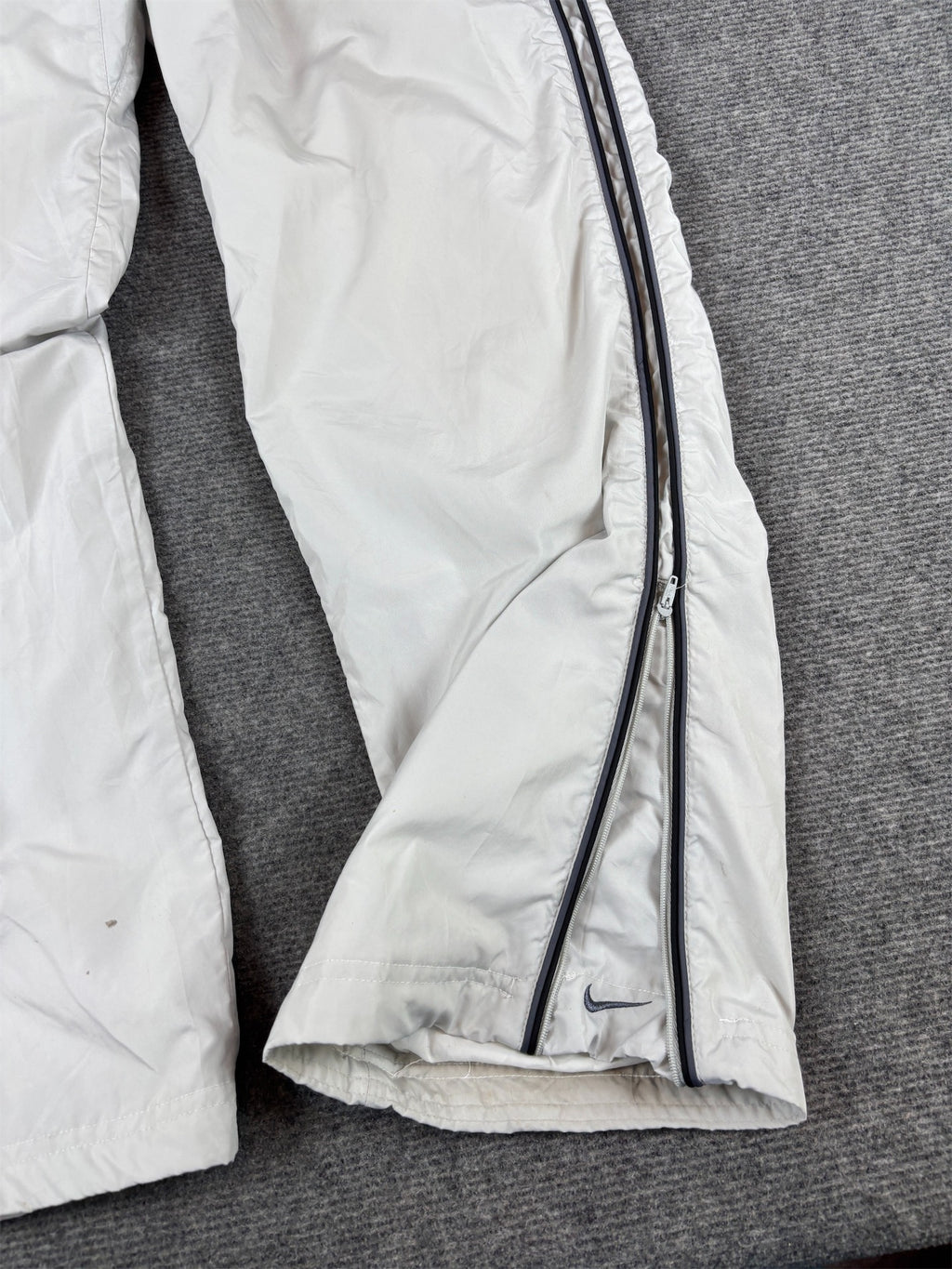 Vintage Y2K Nike Track Pants Size L Grey Silver Black Piping Ankle Zips w/ Swoosh Wide Leg
