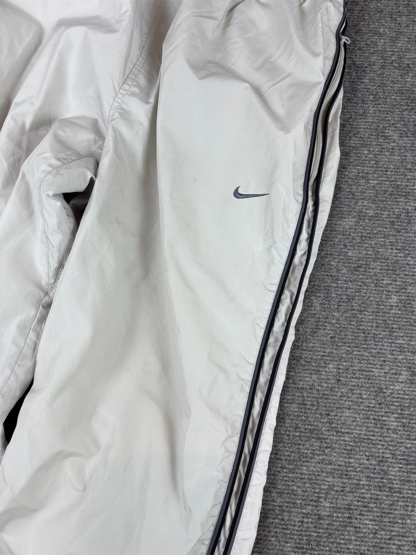 Vintage Y2K Nike Track Pants Size L Grey Silver Black Piping Ankle Zips w/ Swoosh Wide Leg