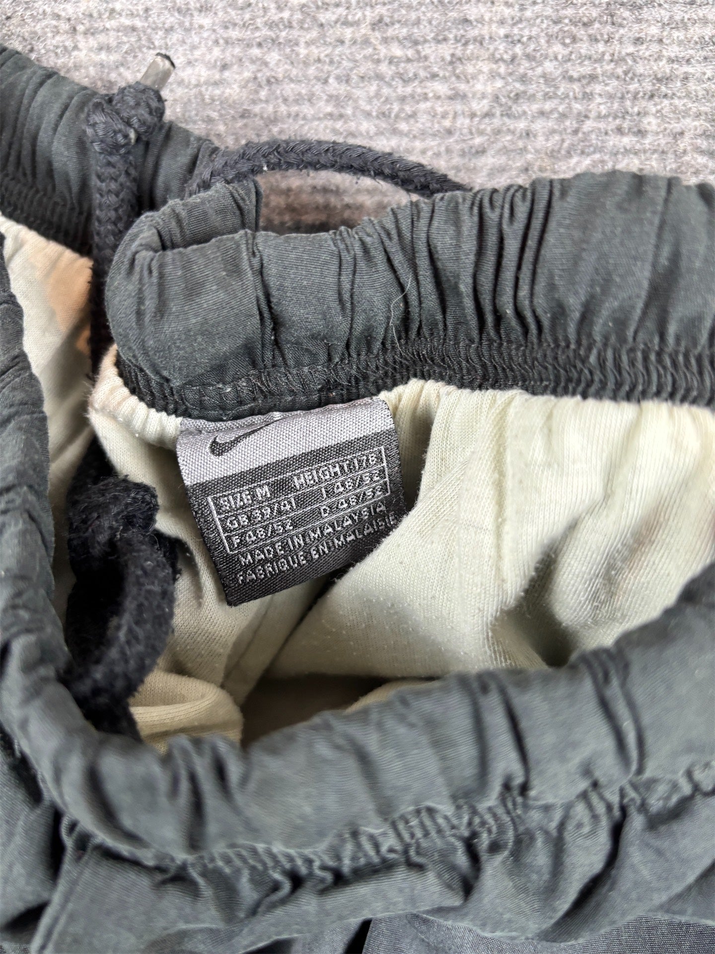 Vintage Y2K Nike Cargo Track Pants Size M Black Grey Cream Bungee Tabs Wide Leg