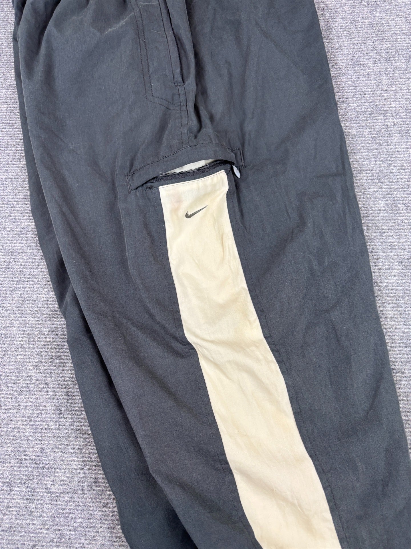 Vintage Y2K Nike Cargo Track Pants Size M Black Grey Cream Bungee Tabs Wide Leg