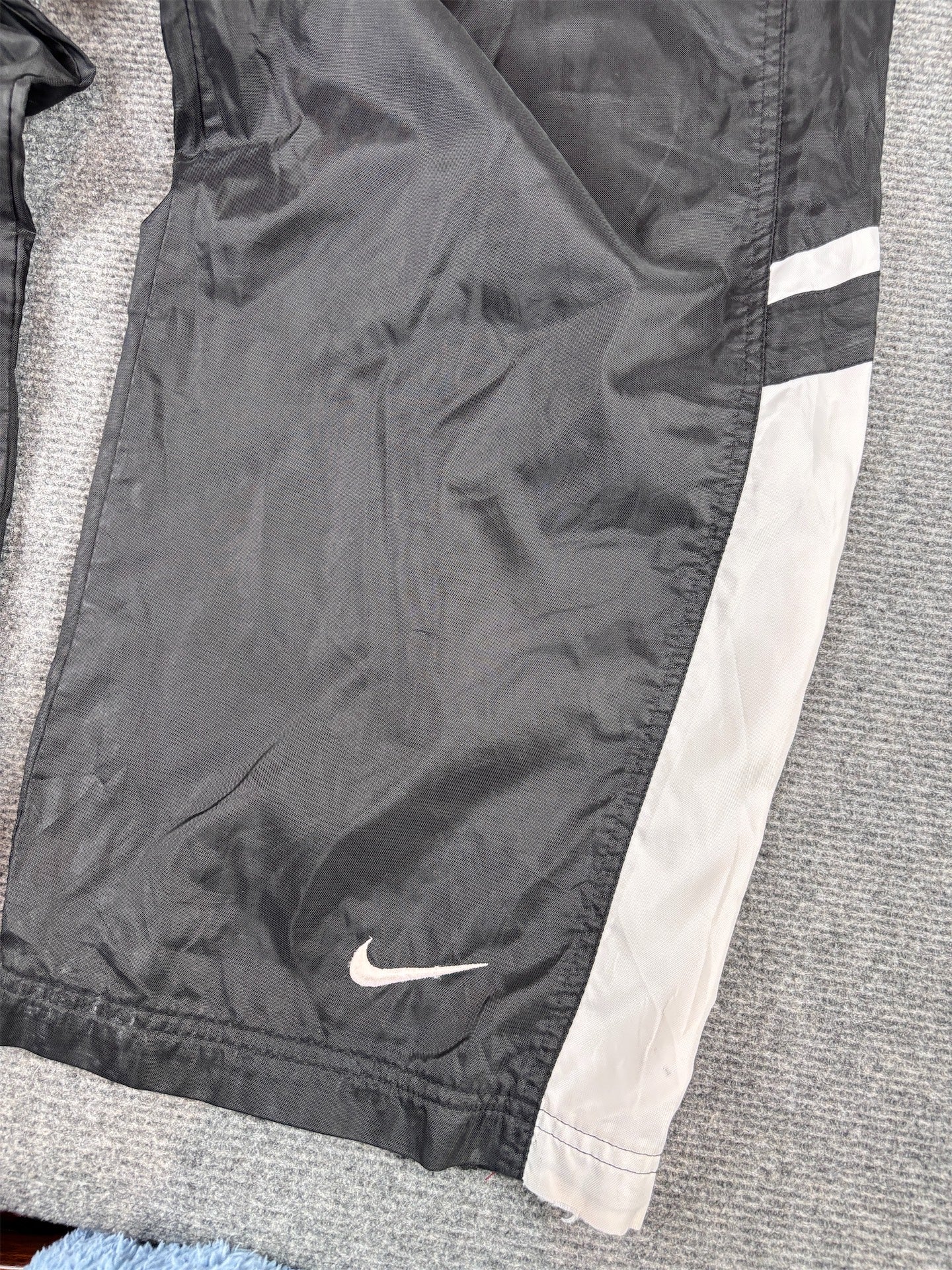 Vintage 90s Nike Track Pants Size L Black White Panels Ankle Swoosh Zip Super Wide Leg