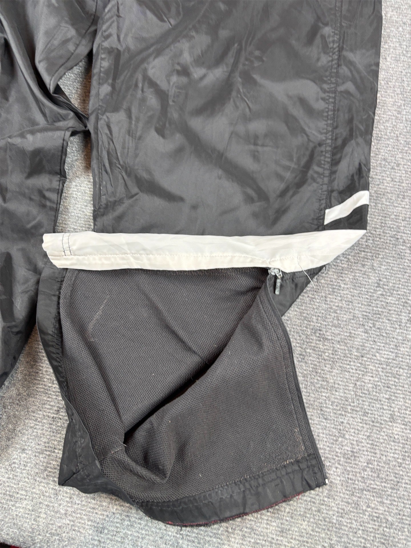 Vintage 90s Nike Track Pants Size L Black White Panels Ankle Swoosh Zip Super Wide Leg