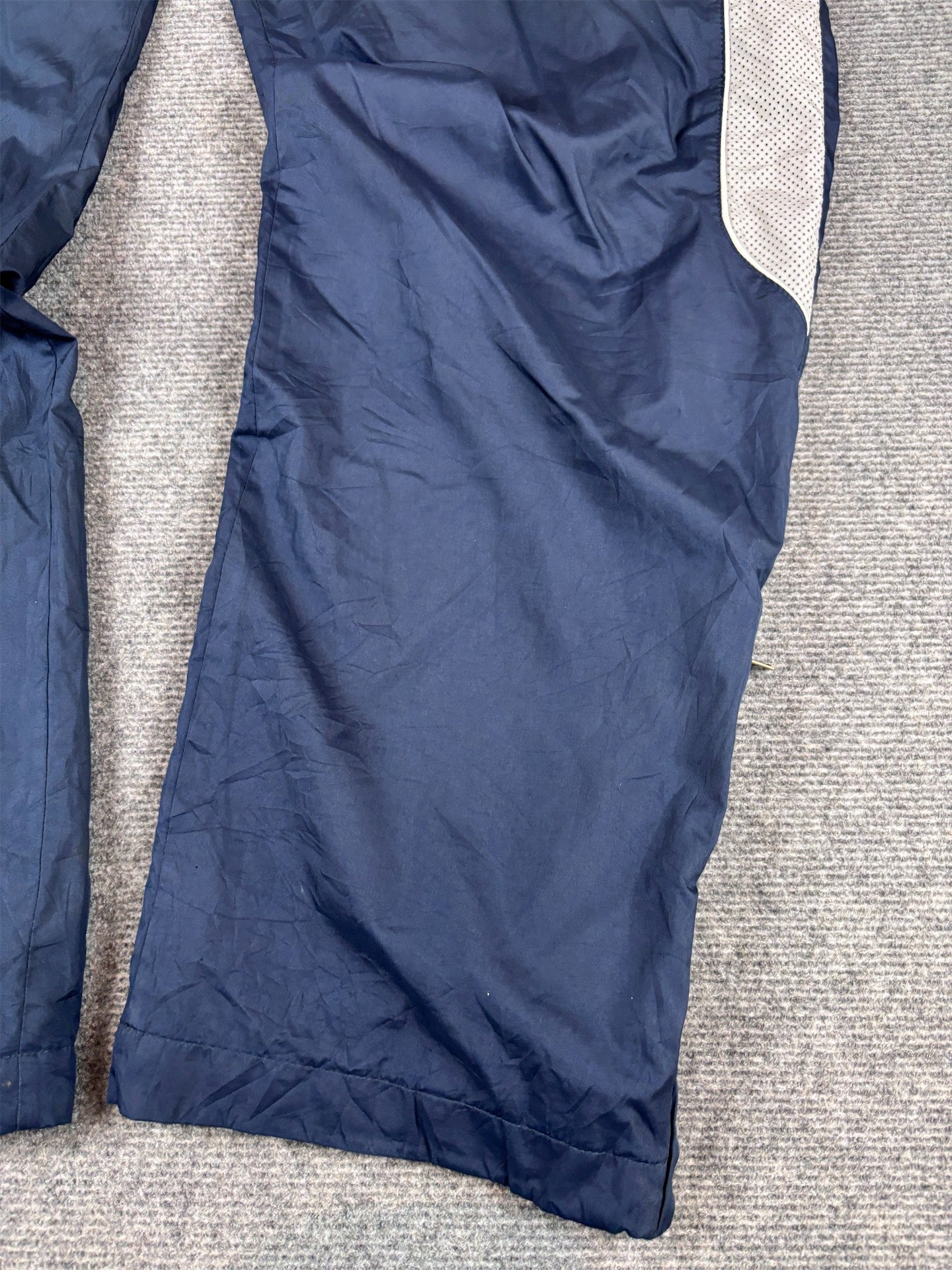 Vintage Y2K Nike Track Pants Size XL Navy Grey Mesh Panels White Piping Ankle Zips