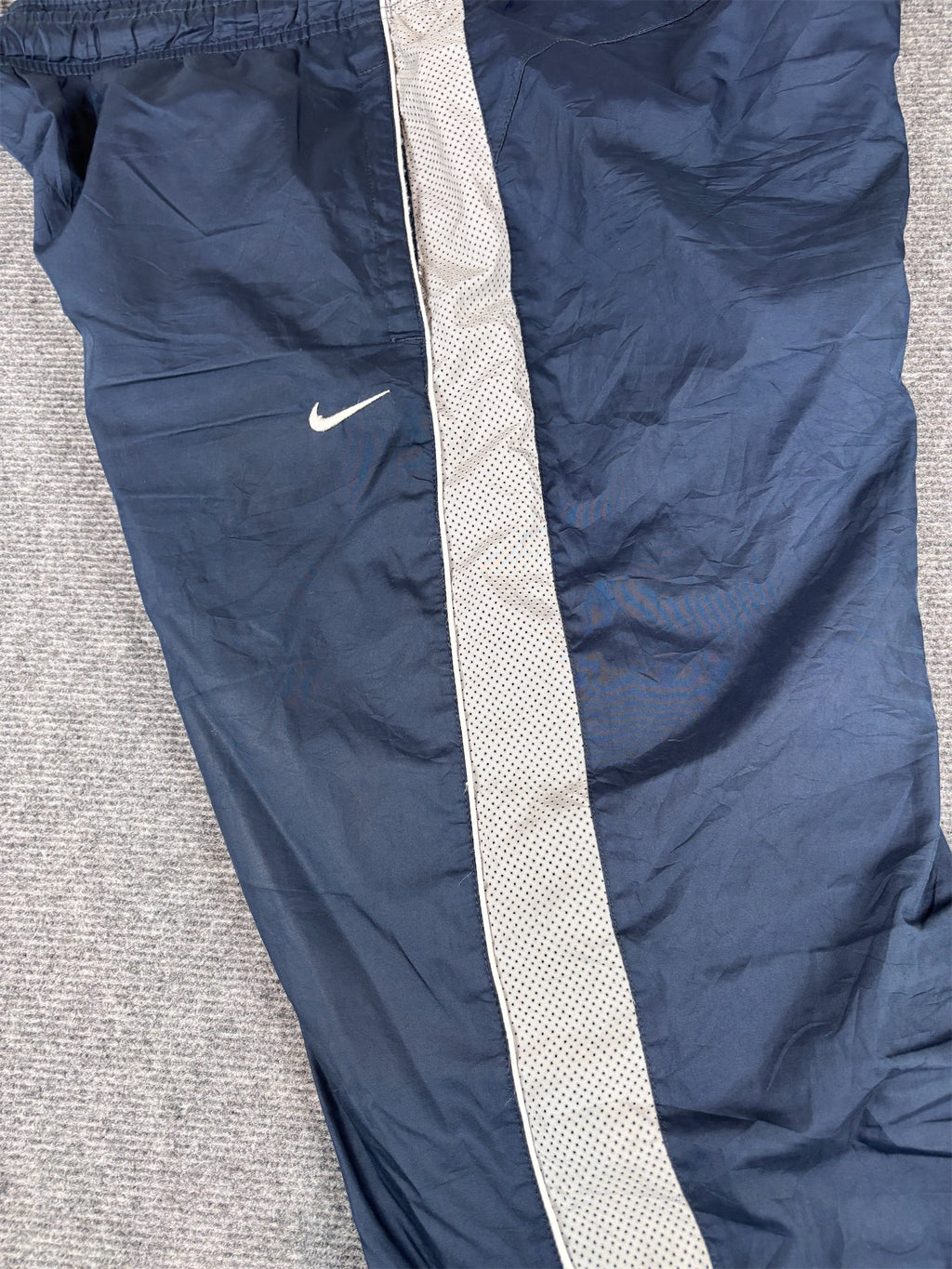 Vintage Y2K Nike Track Pants Size XL Navy Grey Mesh Panels White Piping Ankle Zips